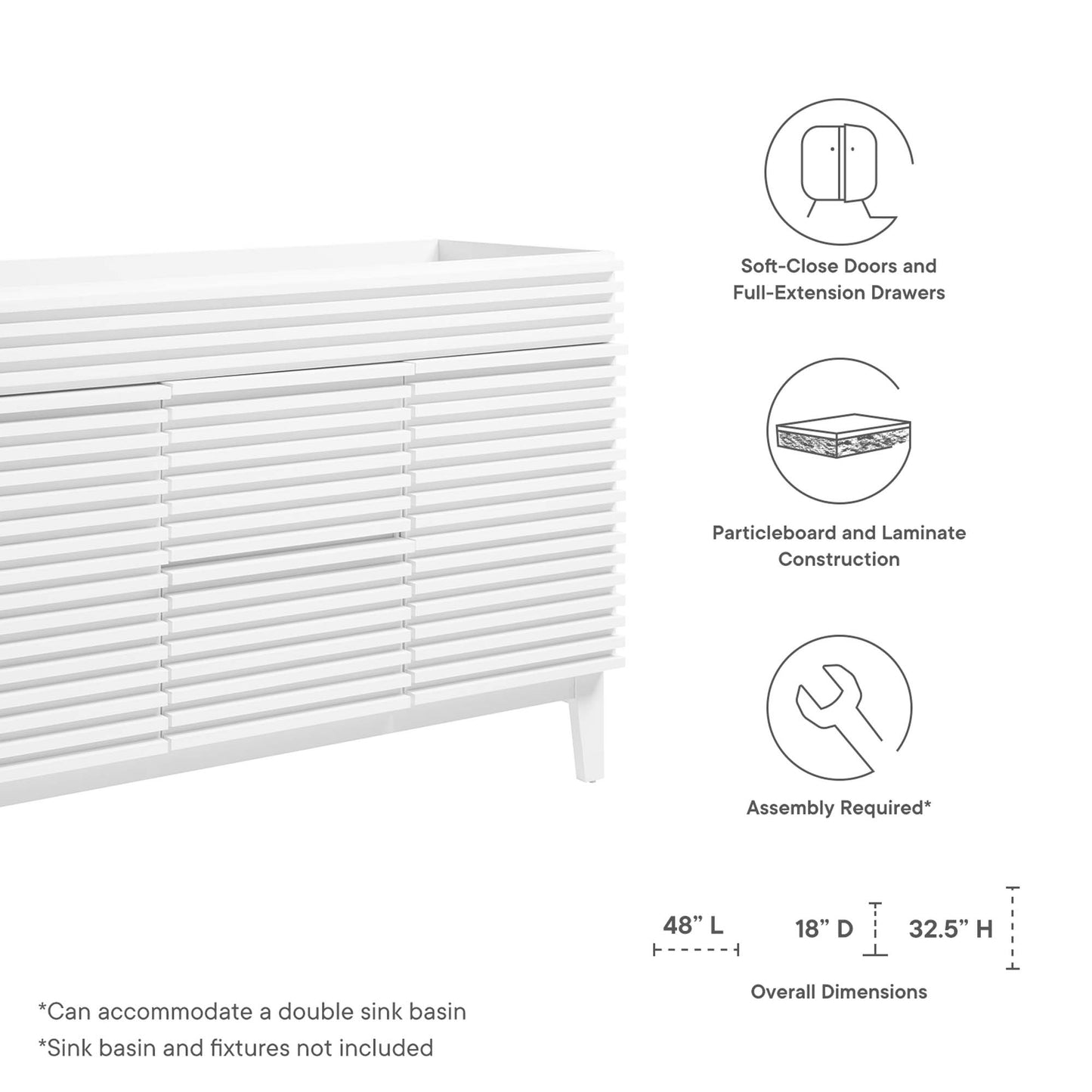 Mueble de baño de 48" compatible con lavabo doble (no incluido) de Modway