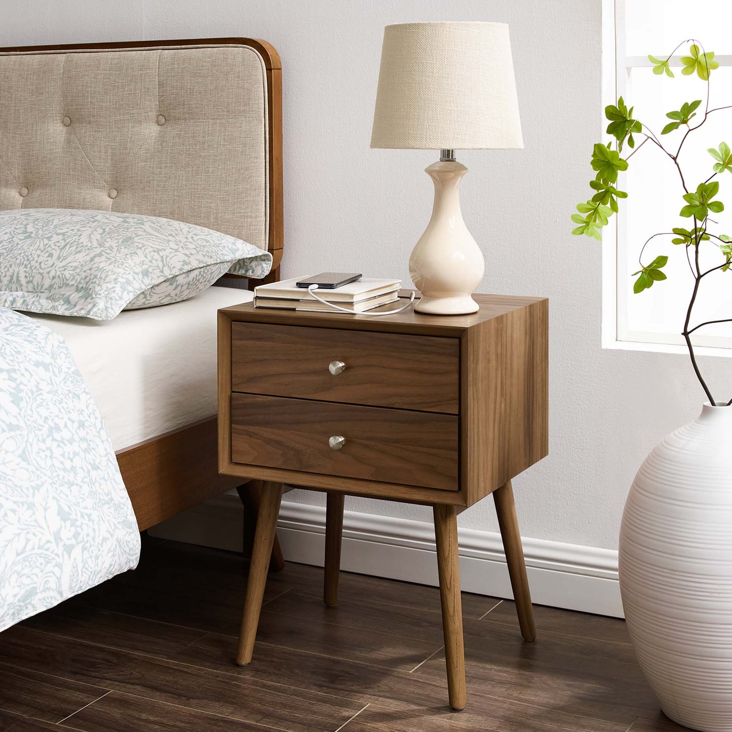 Ember Wood Nightstand With USB Ports