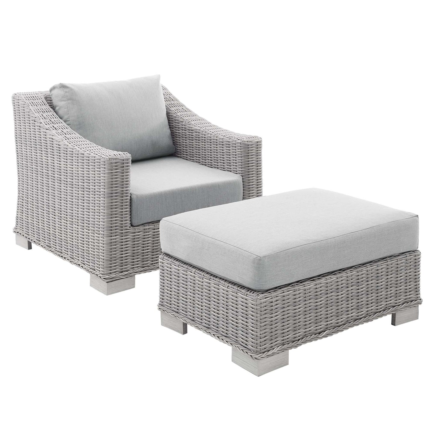 Conway 2-Piece Sunbrella® Outdoor Patio Wicker Rattan Armchair and Ottoman Set