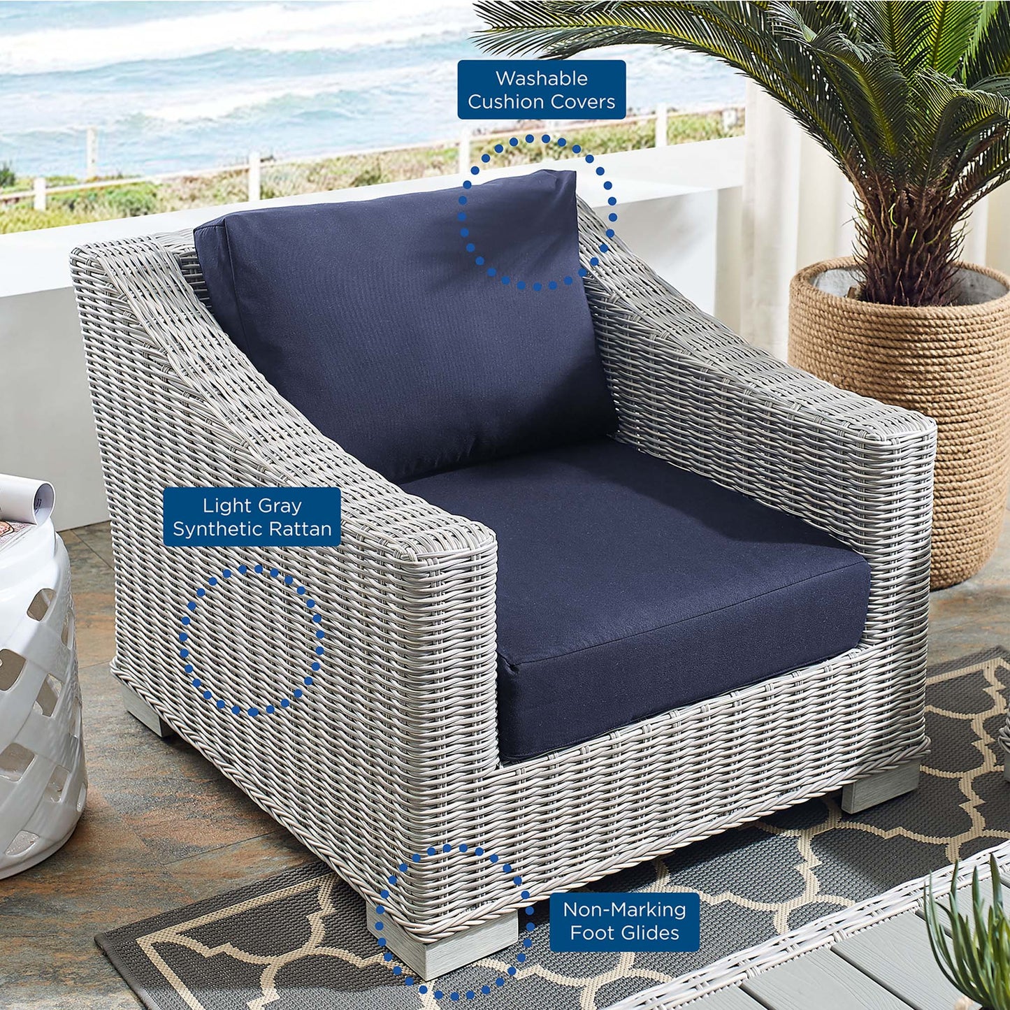 Conway 2-Piece Sunbrella® Outdoor Patio Wicker Rattan Armchair and Ottoman Set