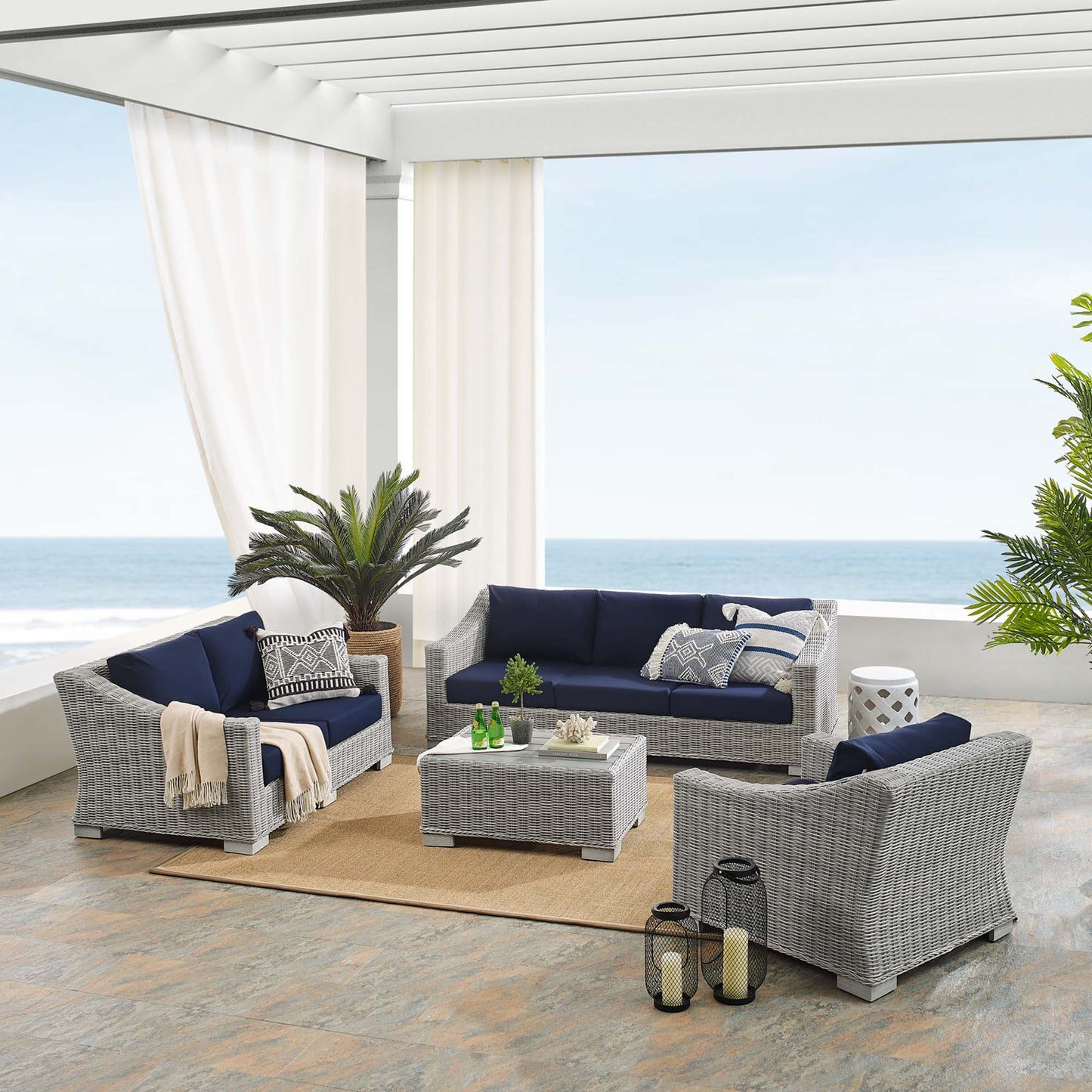 Conway 4-Piece Sunbrella® Outdoor Patio Wicker Rattan Furniture Set