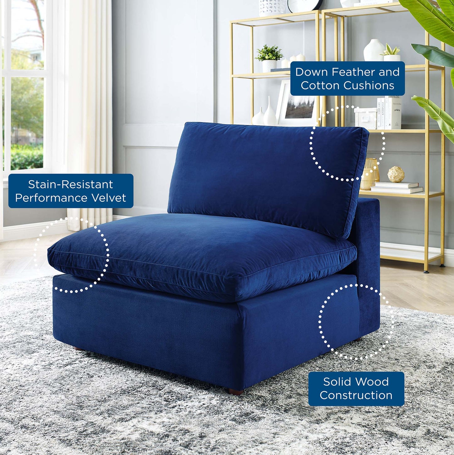 Commix Down Filled Overstuffed Performance Velvet Armless Chair