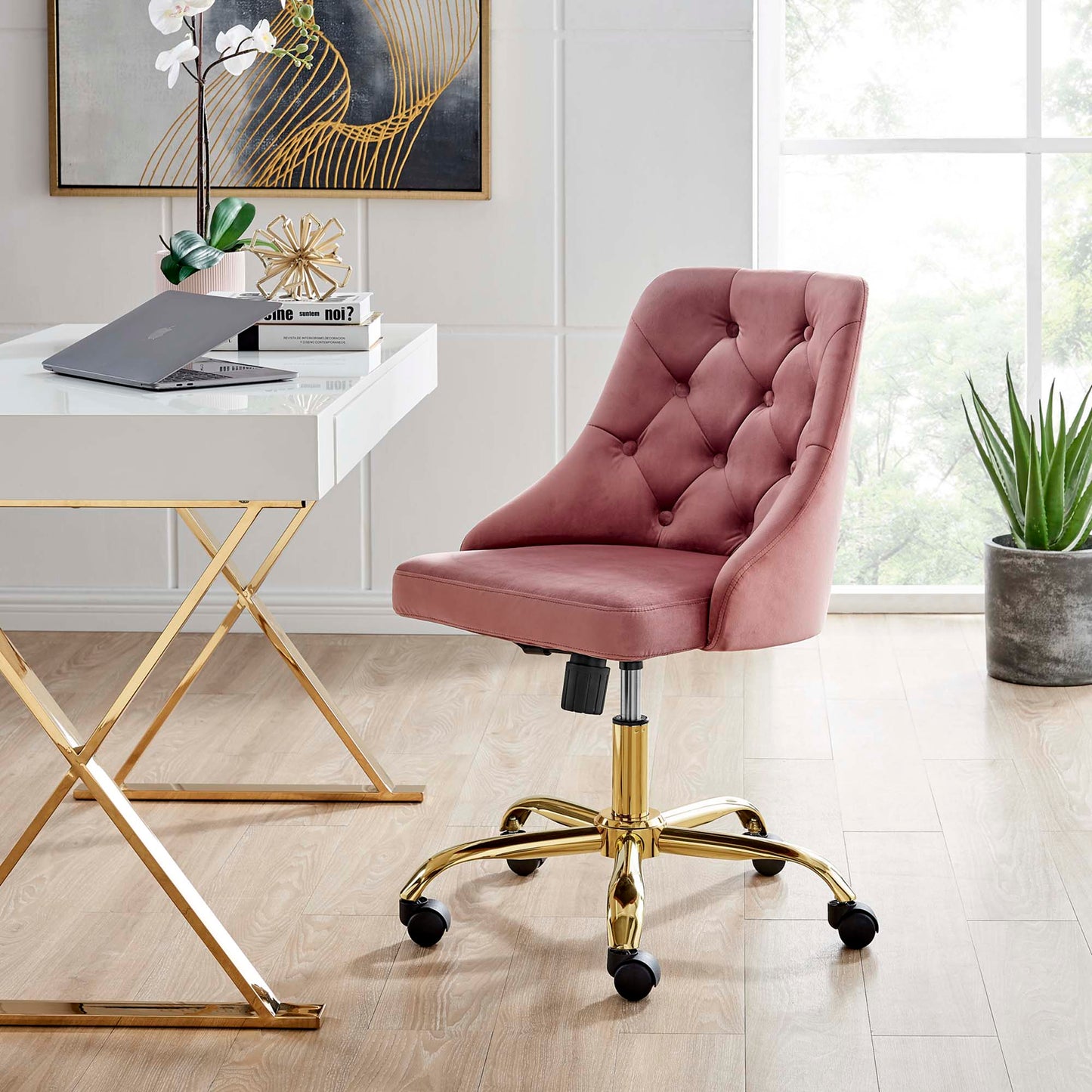 Distinct Tufted Swivel Performance Velvet Office Chair