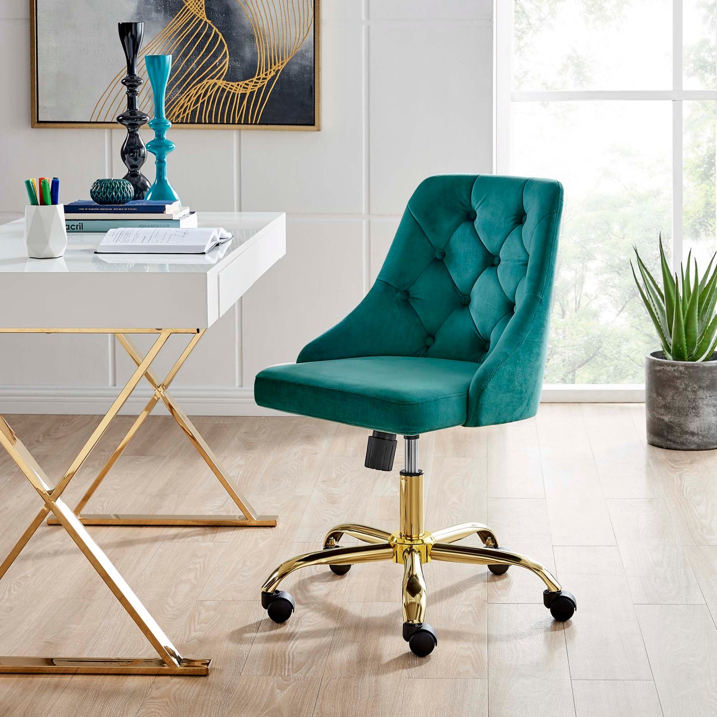 Distinct Tufted Swivel Performance Velvet Office Chair