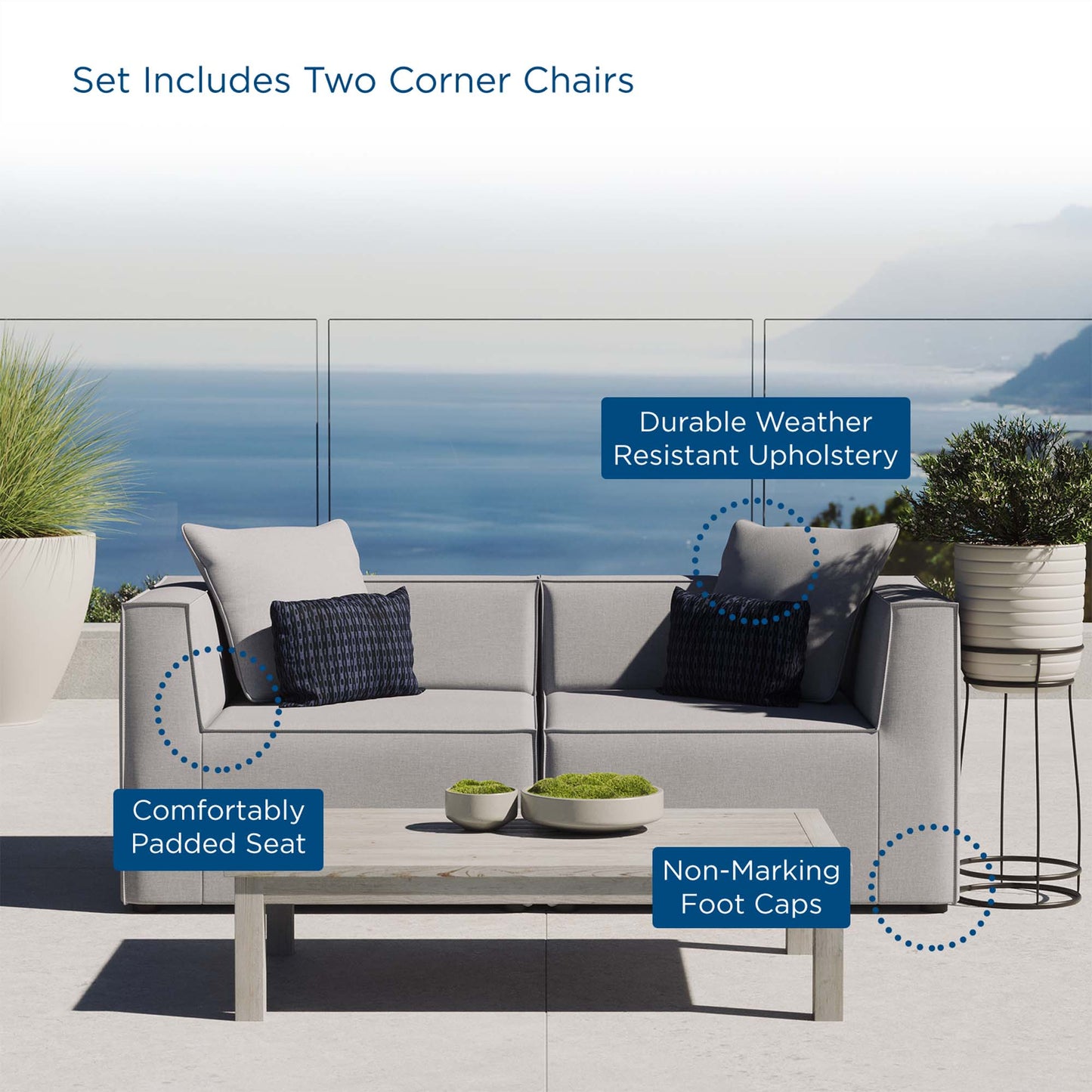 Saybrook 2-Piece Outdoor Patio Upholstered Sectional Sofa Loveseat