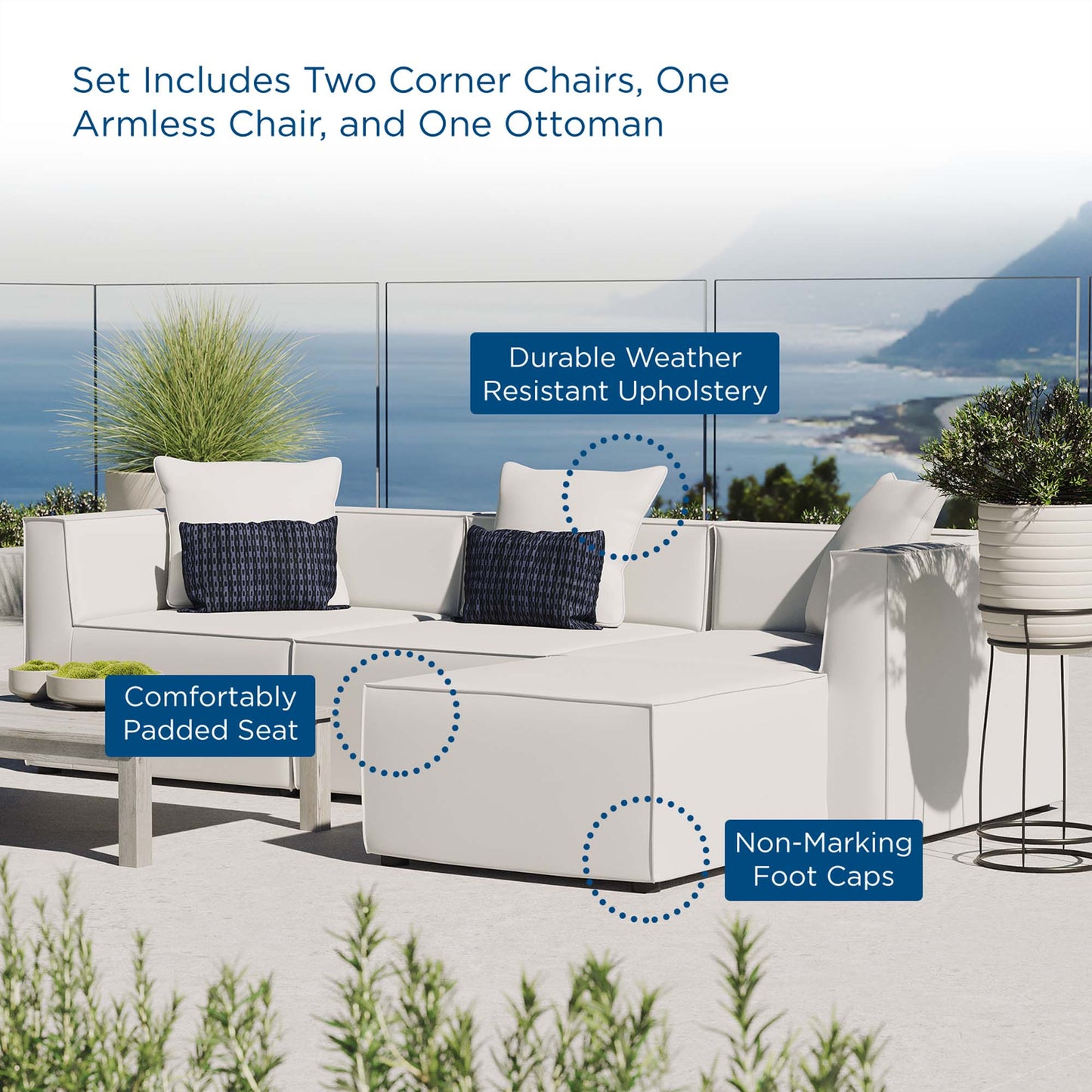 Saybrook 4-Piece Outdoor Patio Upholstered Sectional Sofa