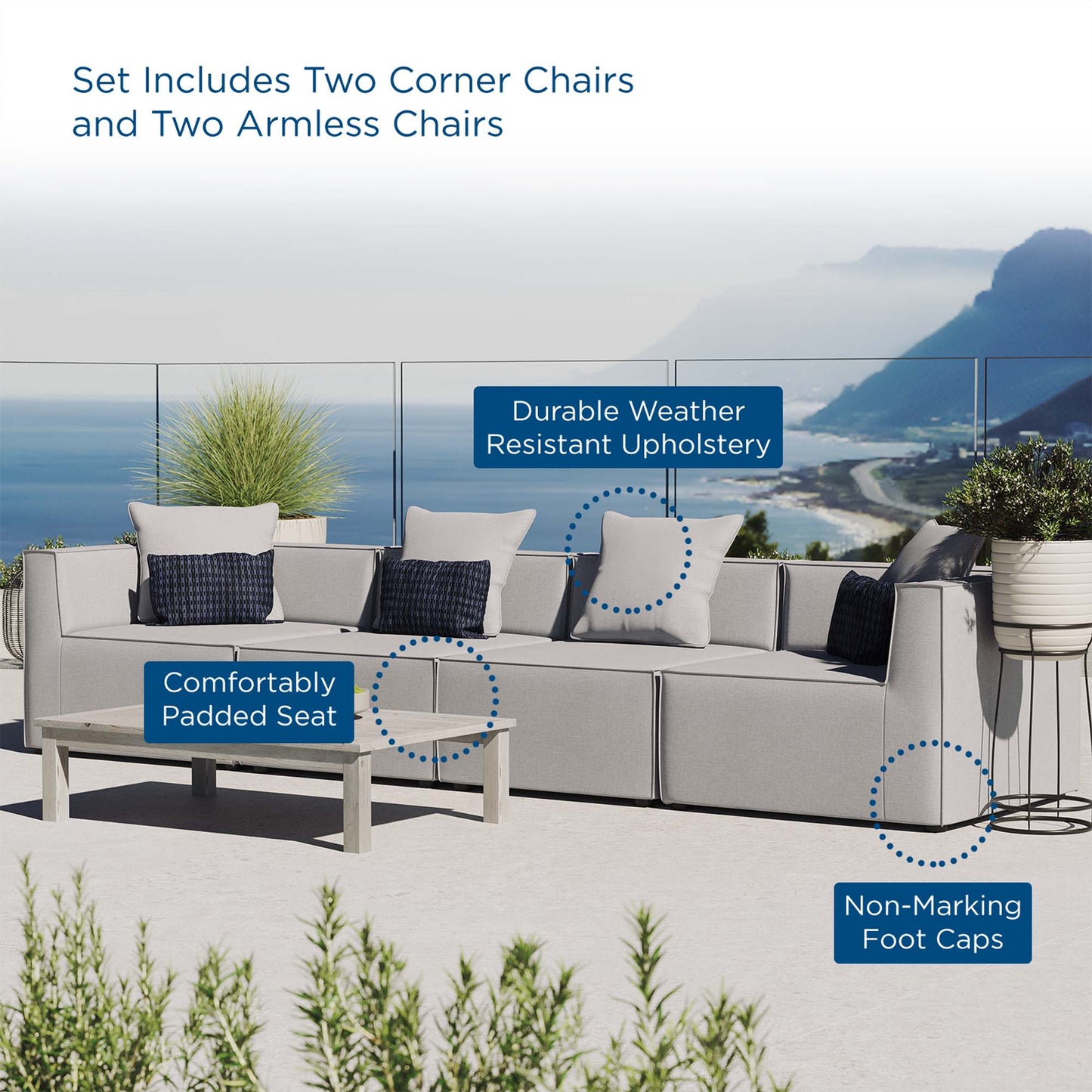 Saybrook 4-Piece Outdoor Patio Upholstered Sectional Sofa