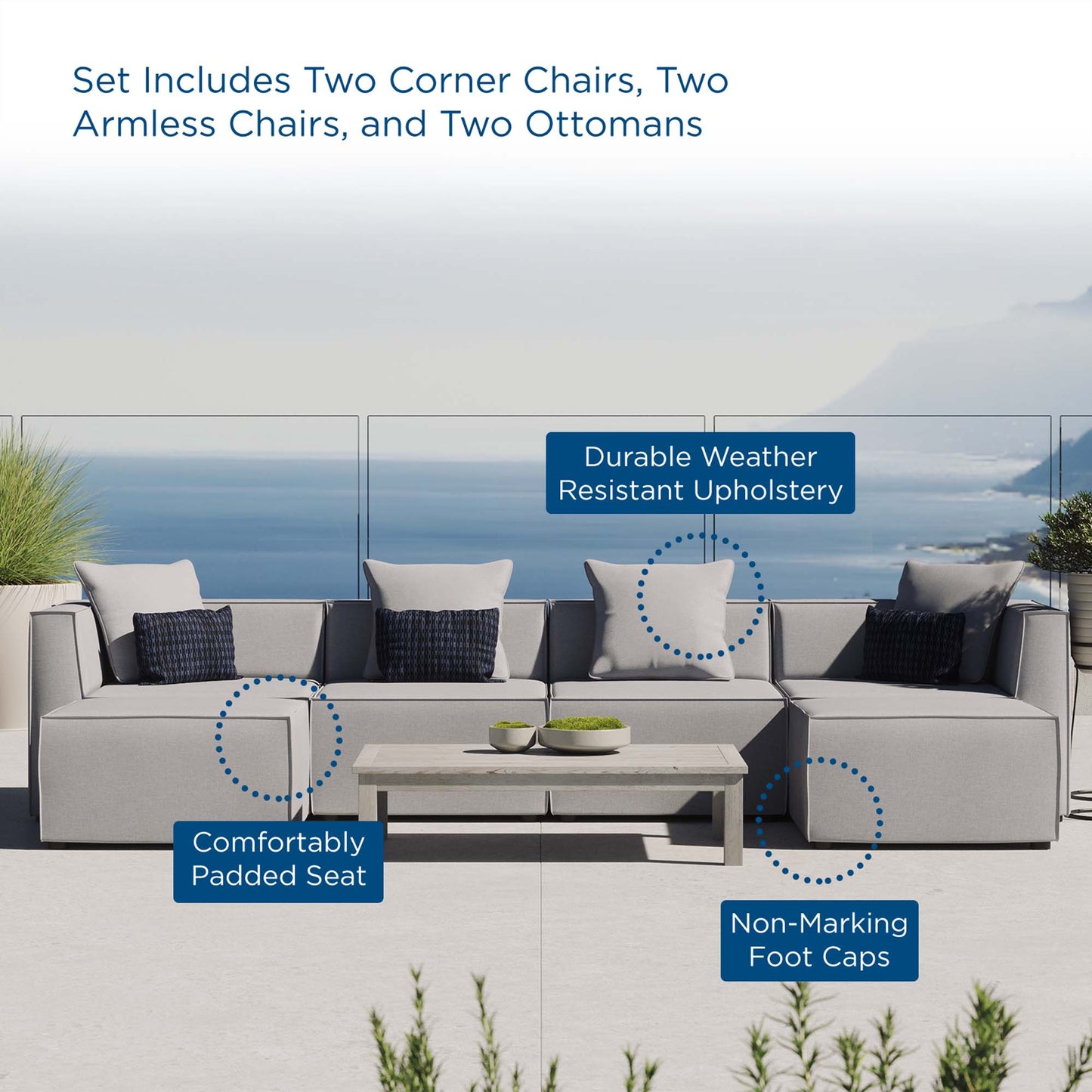 Saybrook 6-Piece Outdoor Patio Upholstered Sectional Sofa