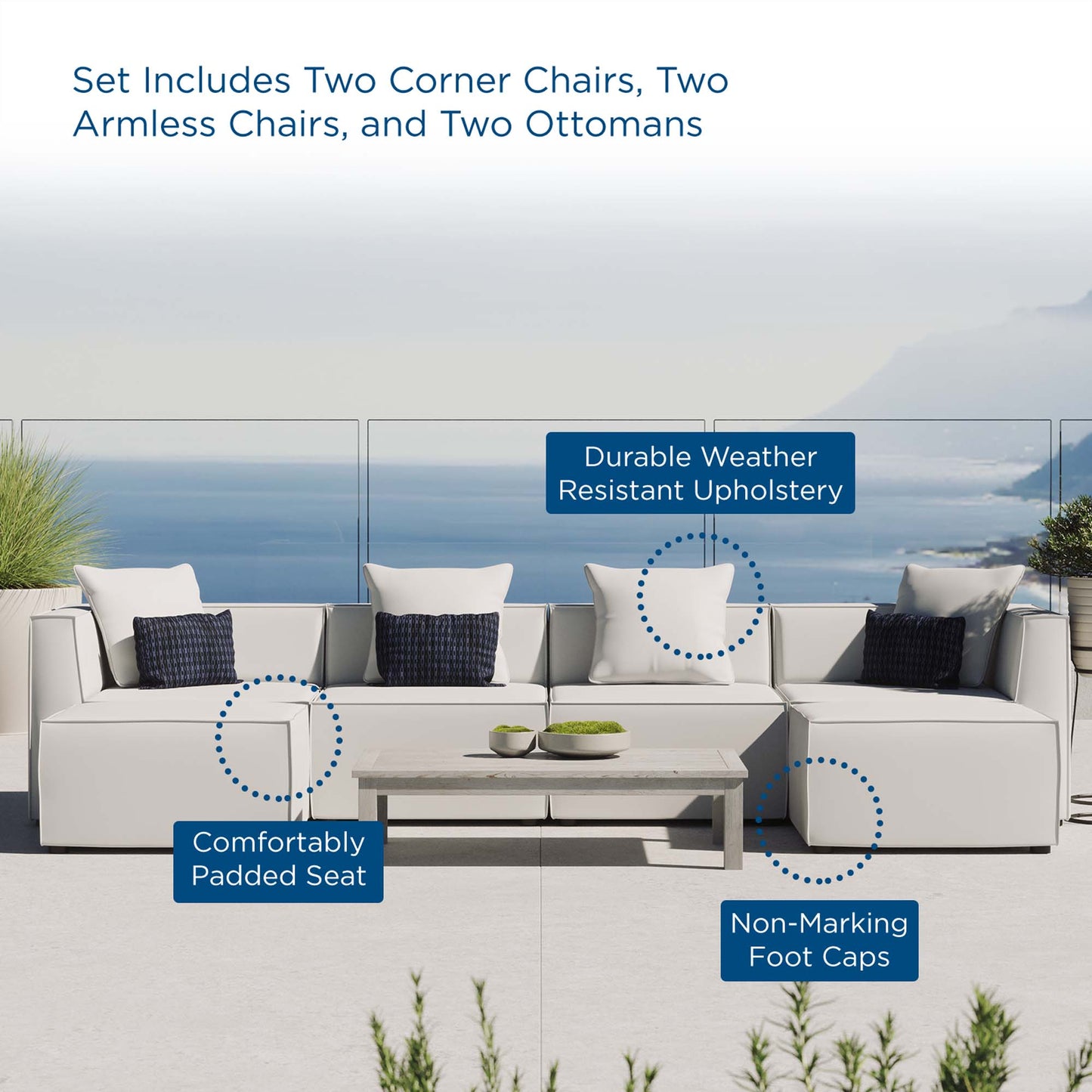 Saybrook 6-Piece Outdoor Patio Upholstered Sectional Sofa