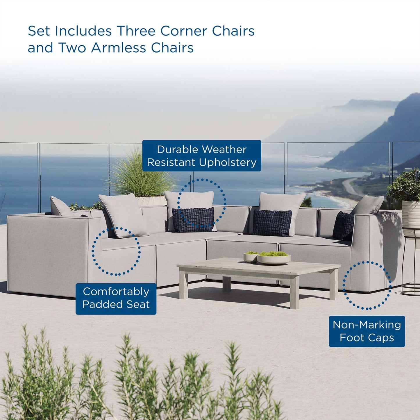 Saybrook 5-Piece Outdoor Patio Upholstered Sectional Sofa