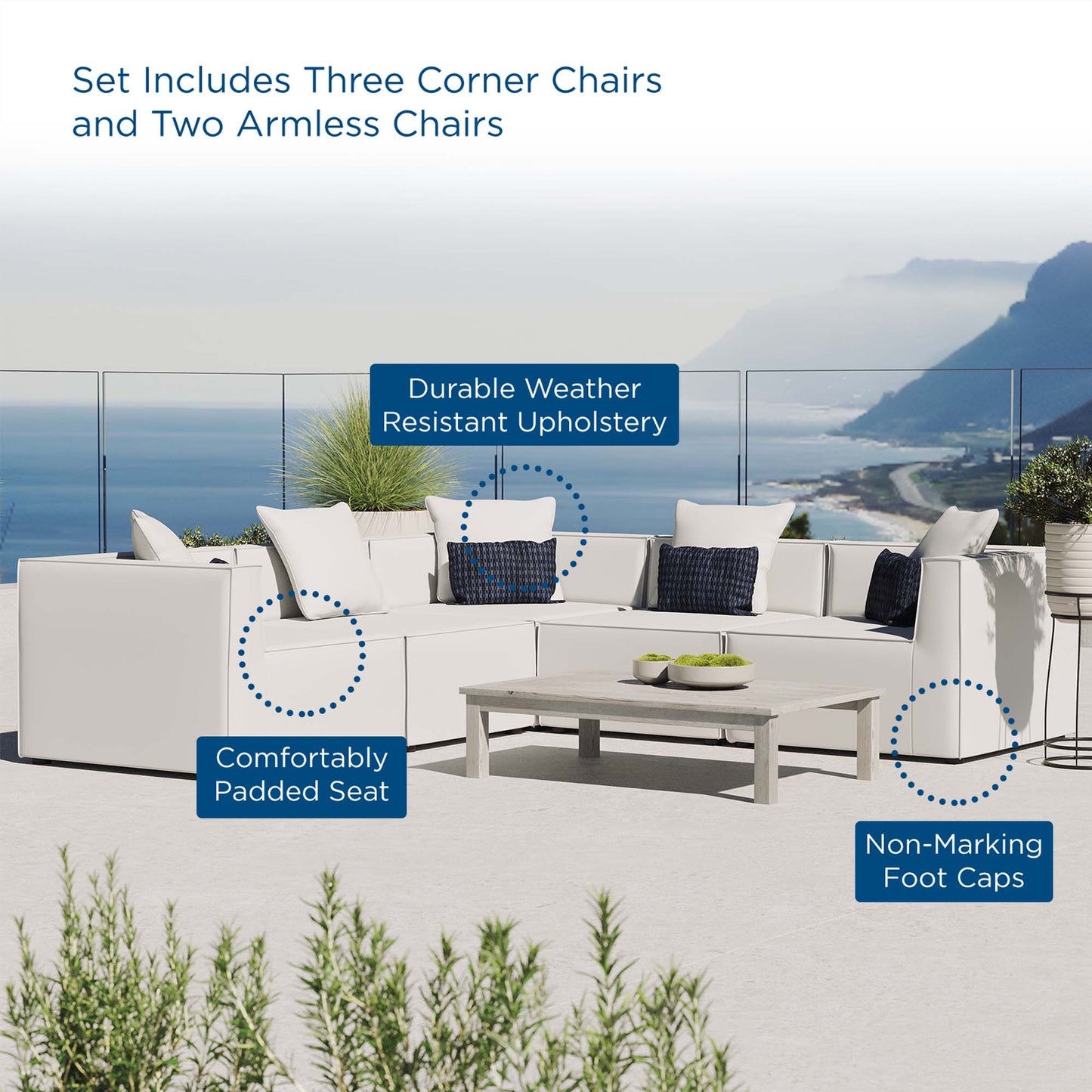 Saybrook 5-Piece Outdoor Patio Upholstered Sectional Sofa