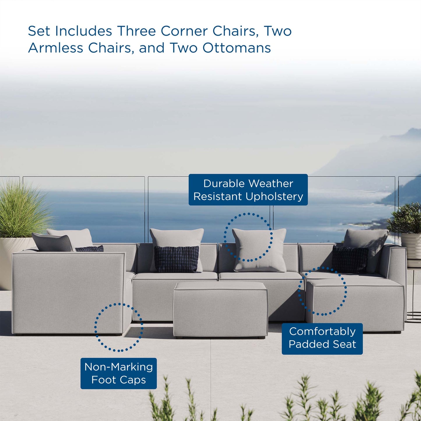 Saybrook 7-Piece Outdoor Patio Upholstered Sectional Sofa