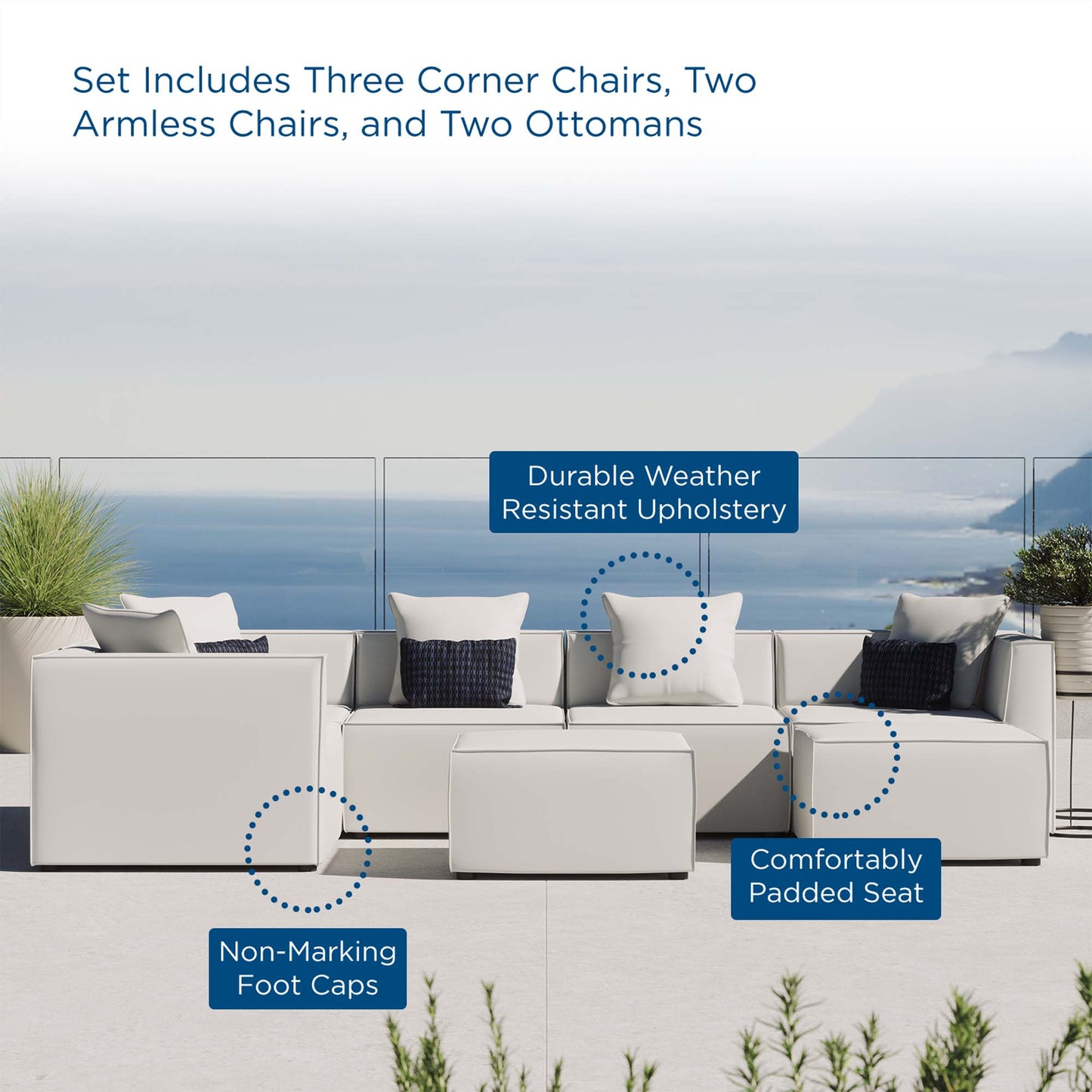 Saybrook 7-Piece Outdoor Patio Upholstered Sectional Sofa