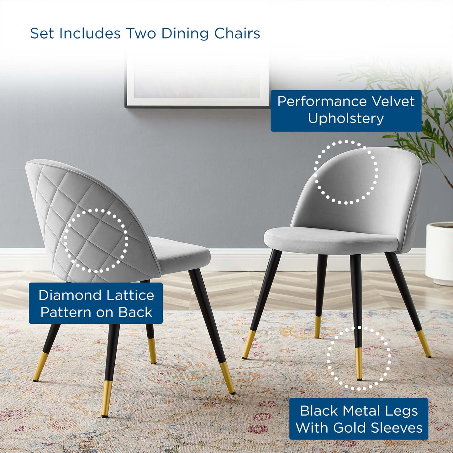 Cordial Performance Velvet Dining Chairs Set of 2