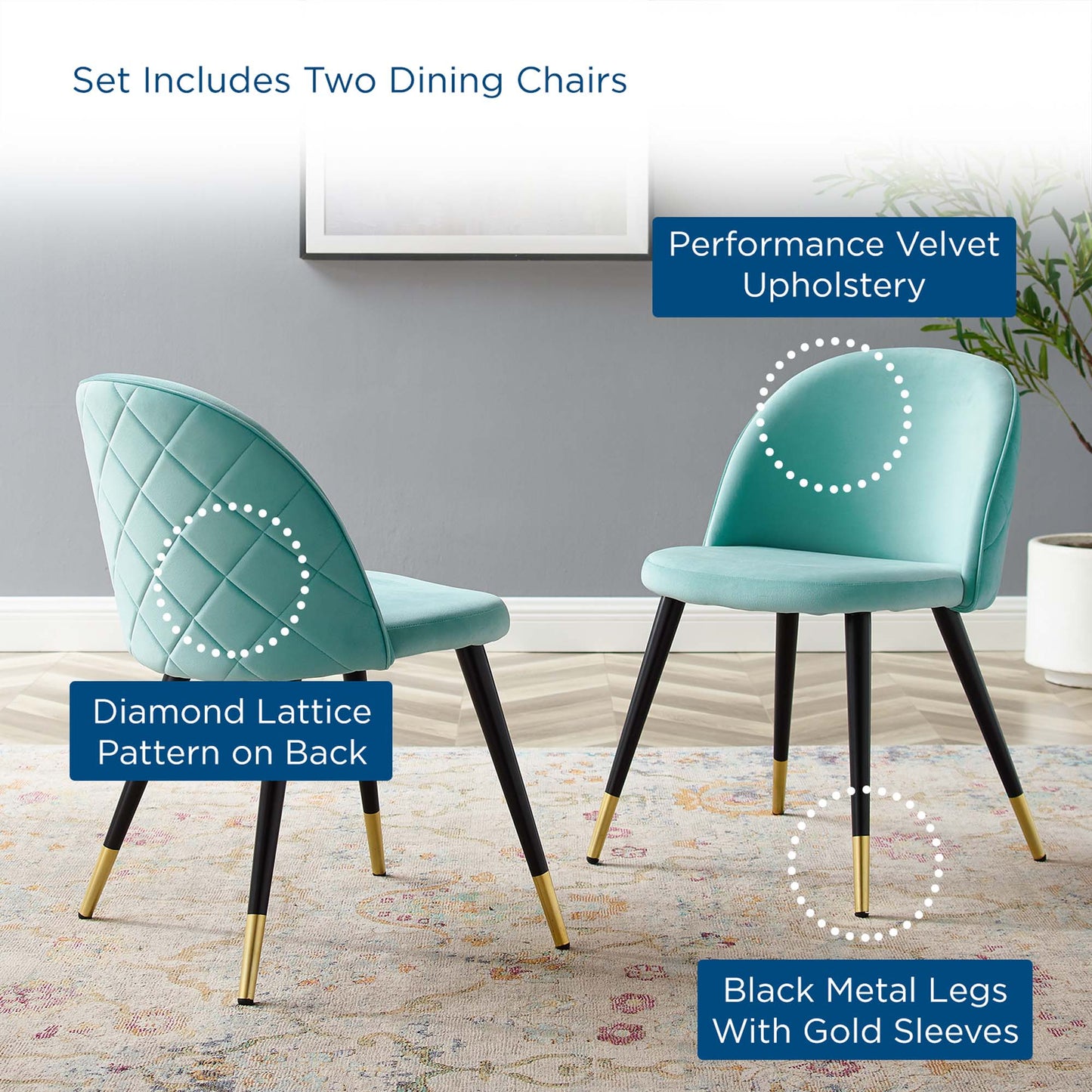 Cordial Performance Velvet Dining Chairs Set of 2