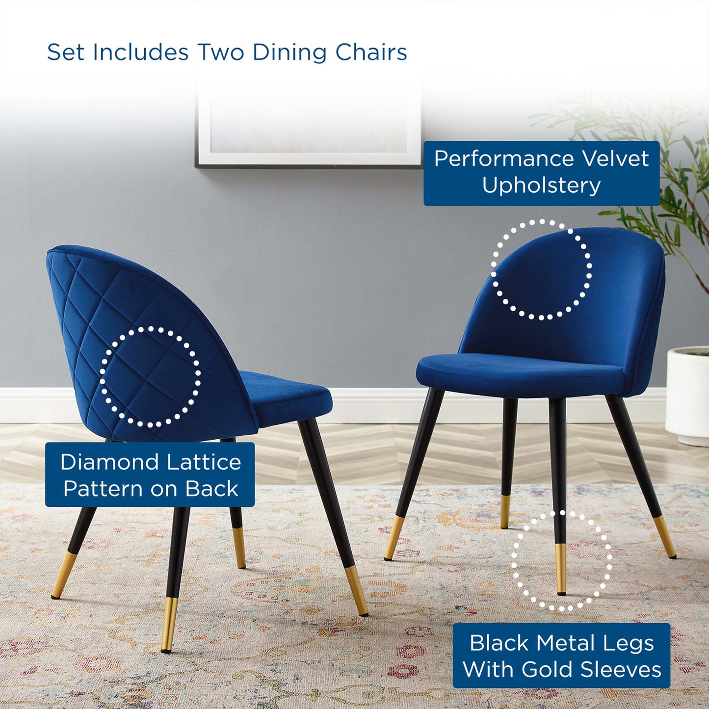 Cordial Performance Velvet Dining Chairs Set of 2