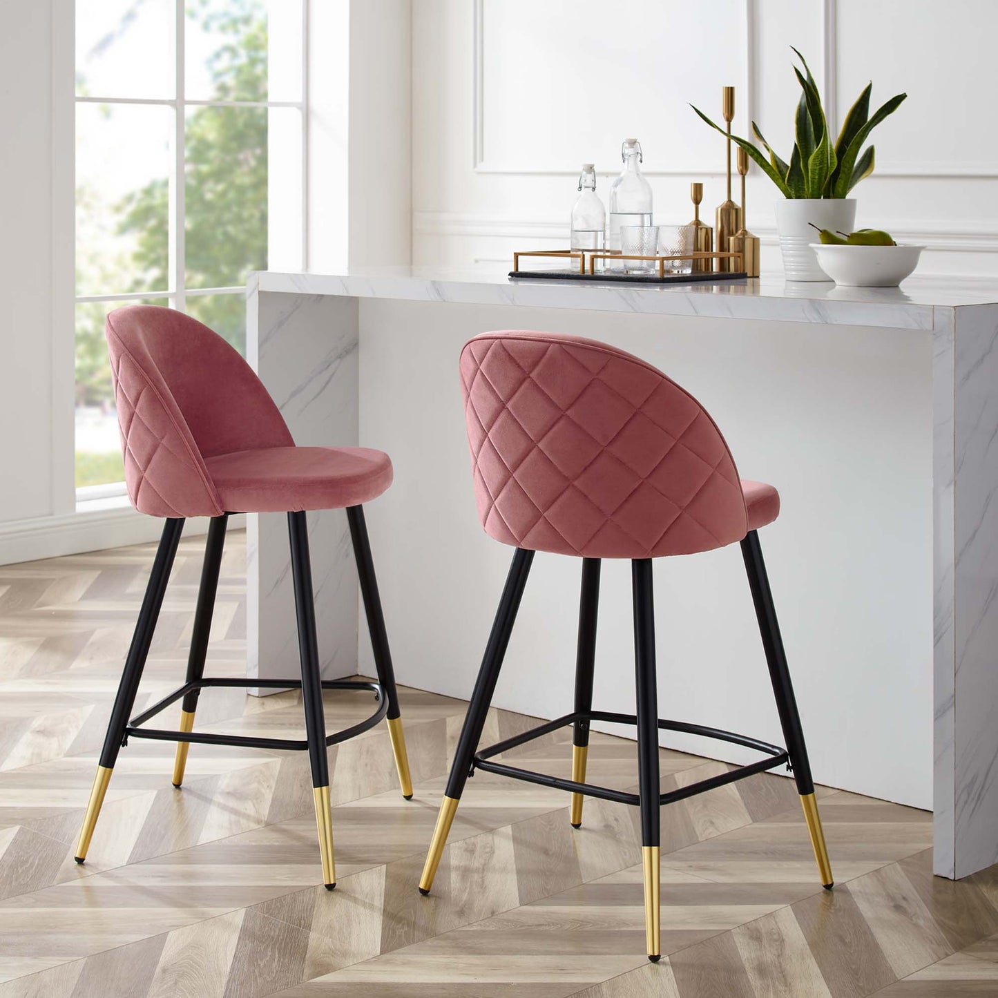 Ensemble de 2 tabourets de bar en velours Cordial Performance par Modway