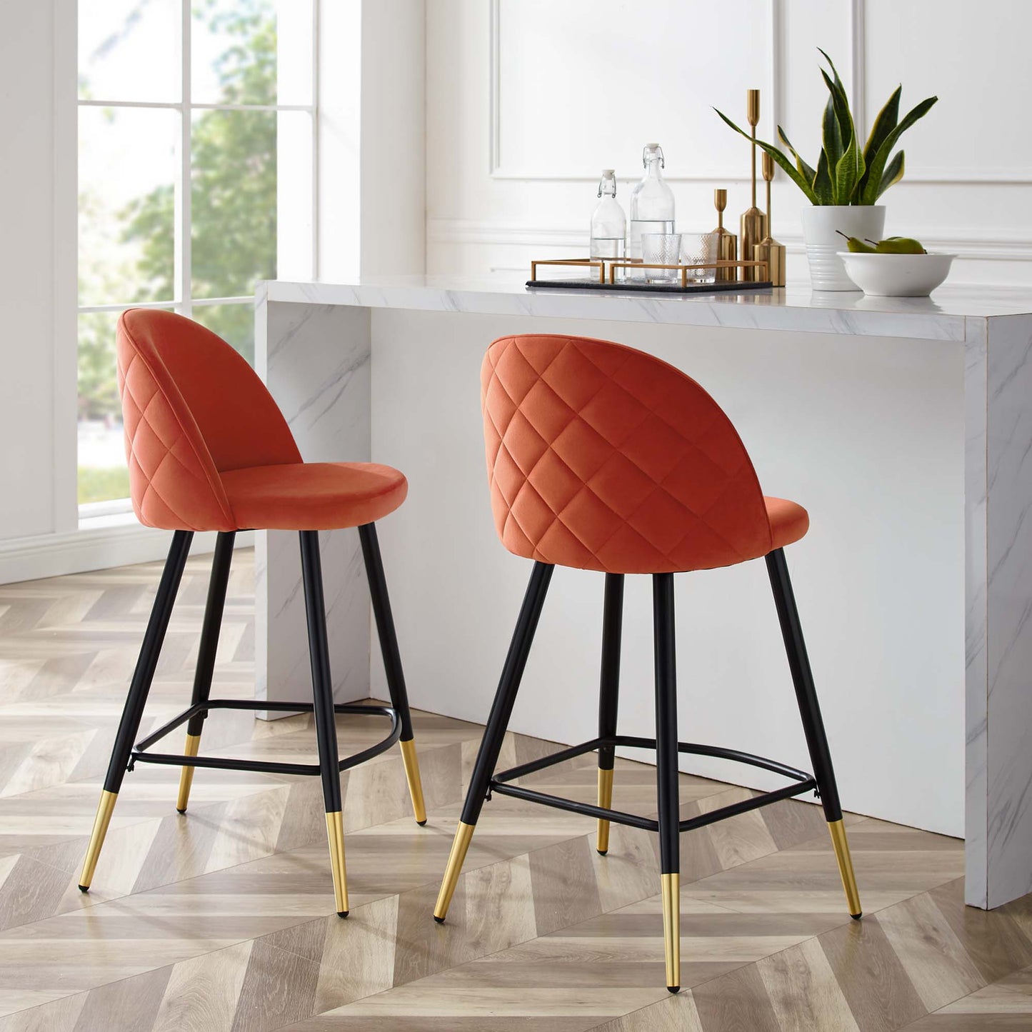 Ensemble de 2 tabourets de bar en velours Cordial Performance par Modway