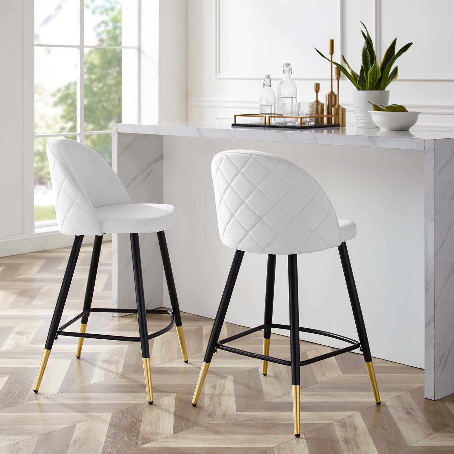 Ensemble de 2 tabourets de bar en velours Cordial Performance par Modway