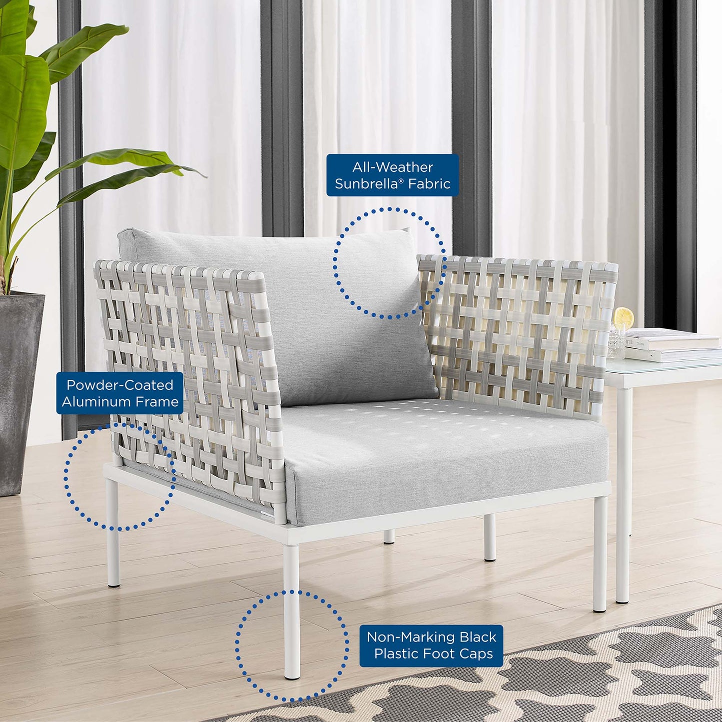 Sillón de aluminio para exteriores con tejido tipo canasta Harmony Sunbrella® de Modway