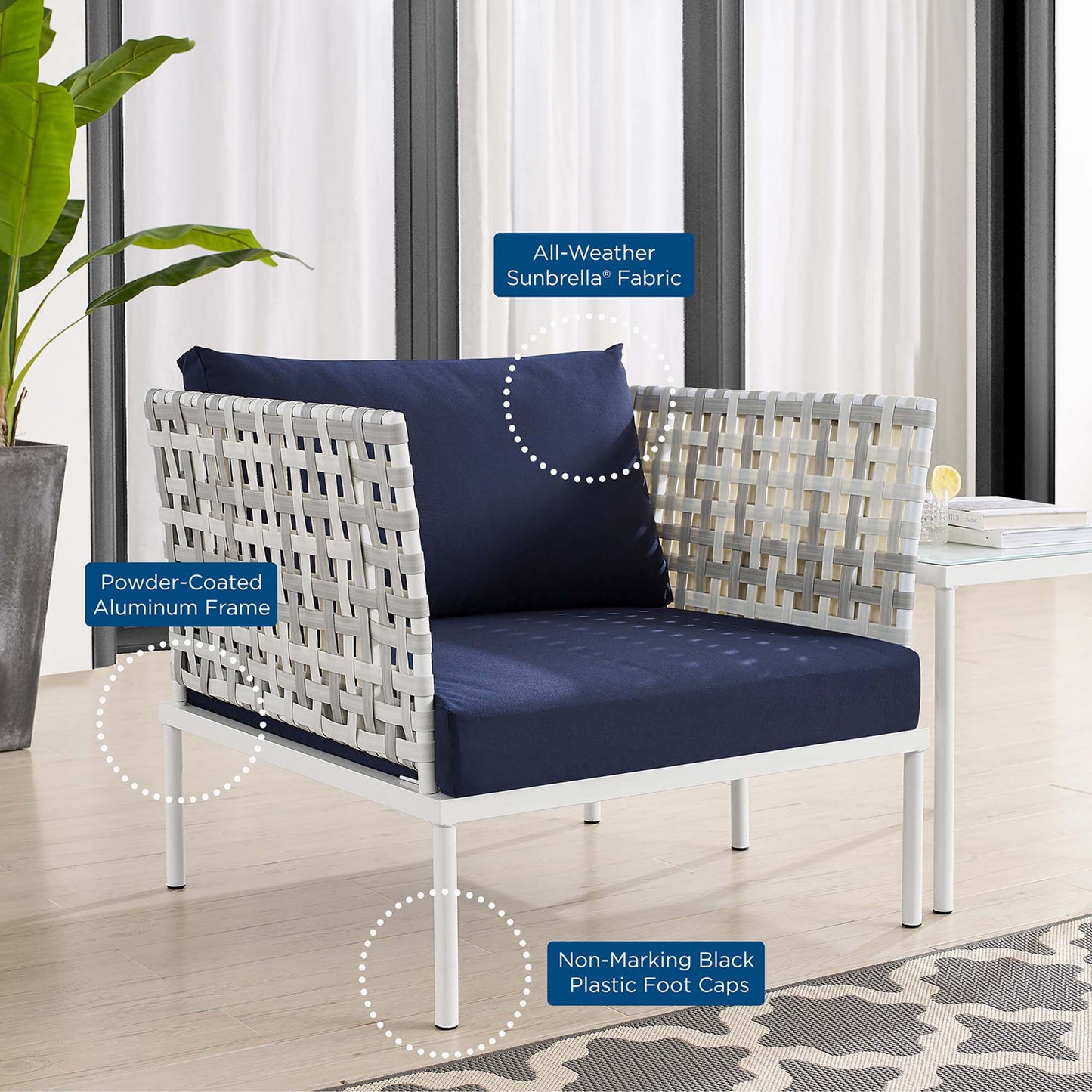 Sillón de aluminio para exteriores con tejido tipo canasta Harmony Sunbrella® de Modway