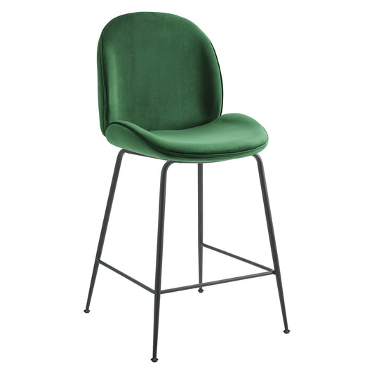 Tabouret de bar en velours avec pieds en acier enduit de poudre noire Scoop par Modway