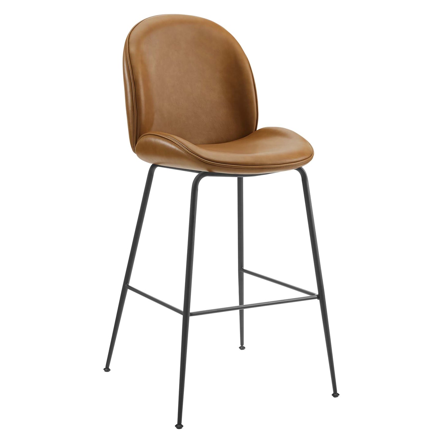 Tabouret de bar Scoop en cuir vegan avec pieds en acier enduit de poudre noire par Modway