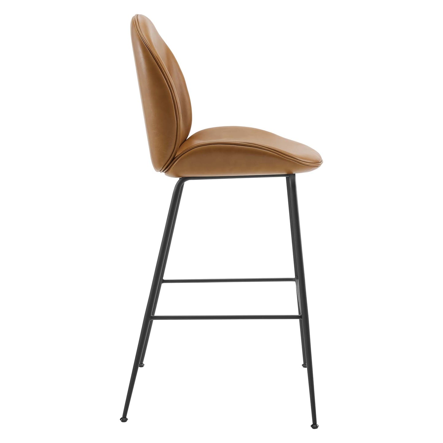 Tabouret de bar Scoop en cuir vegan avec pieds en acier enduit de poudre noire par Modway