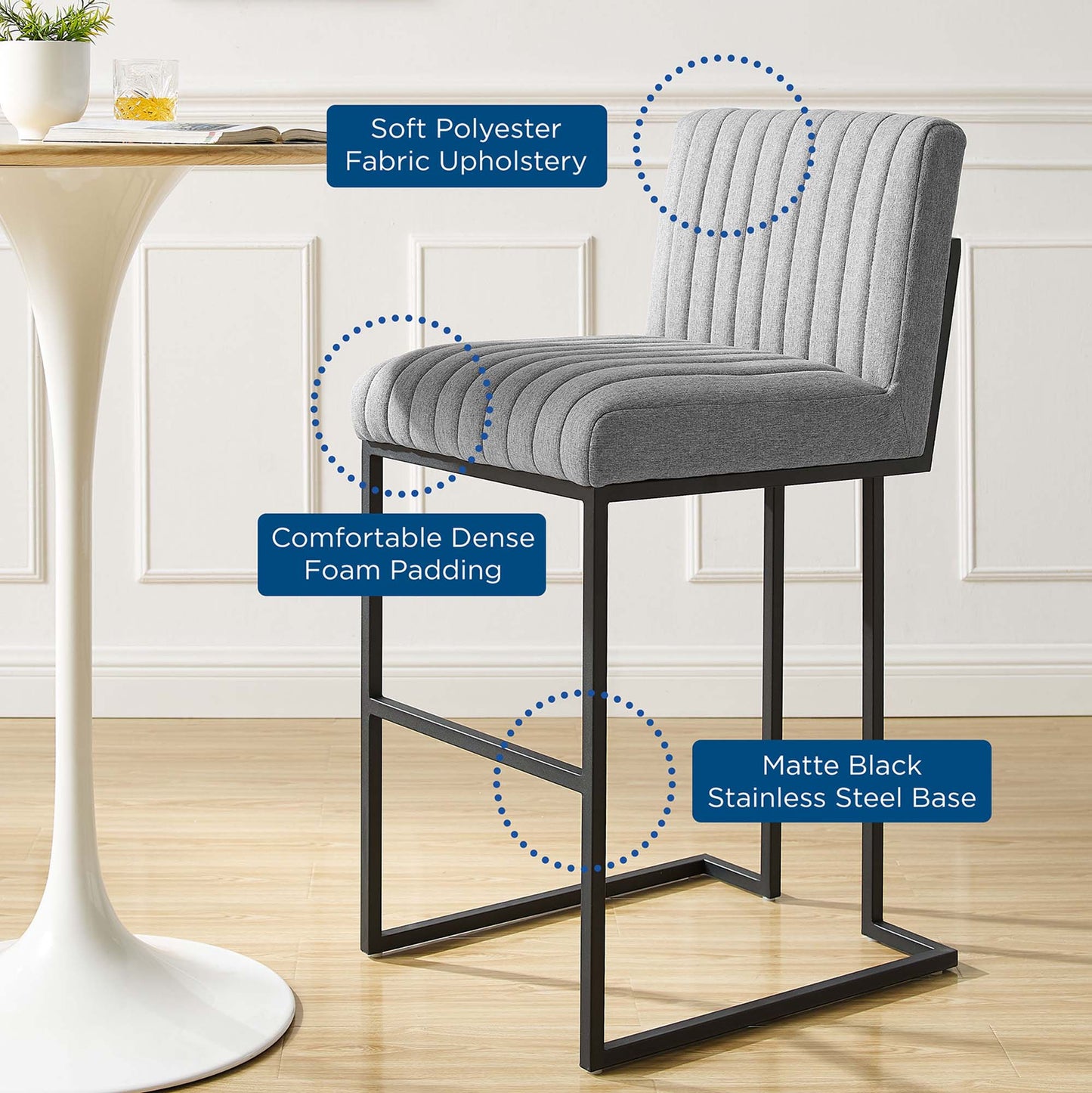 Indulge Channel Tufted Fabric Bar Stool