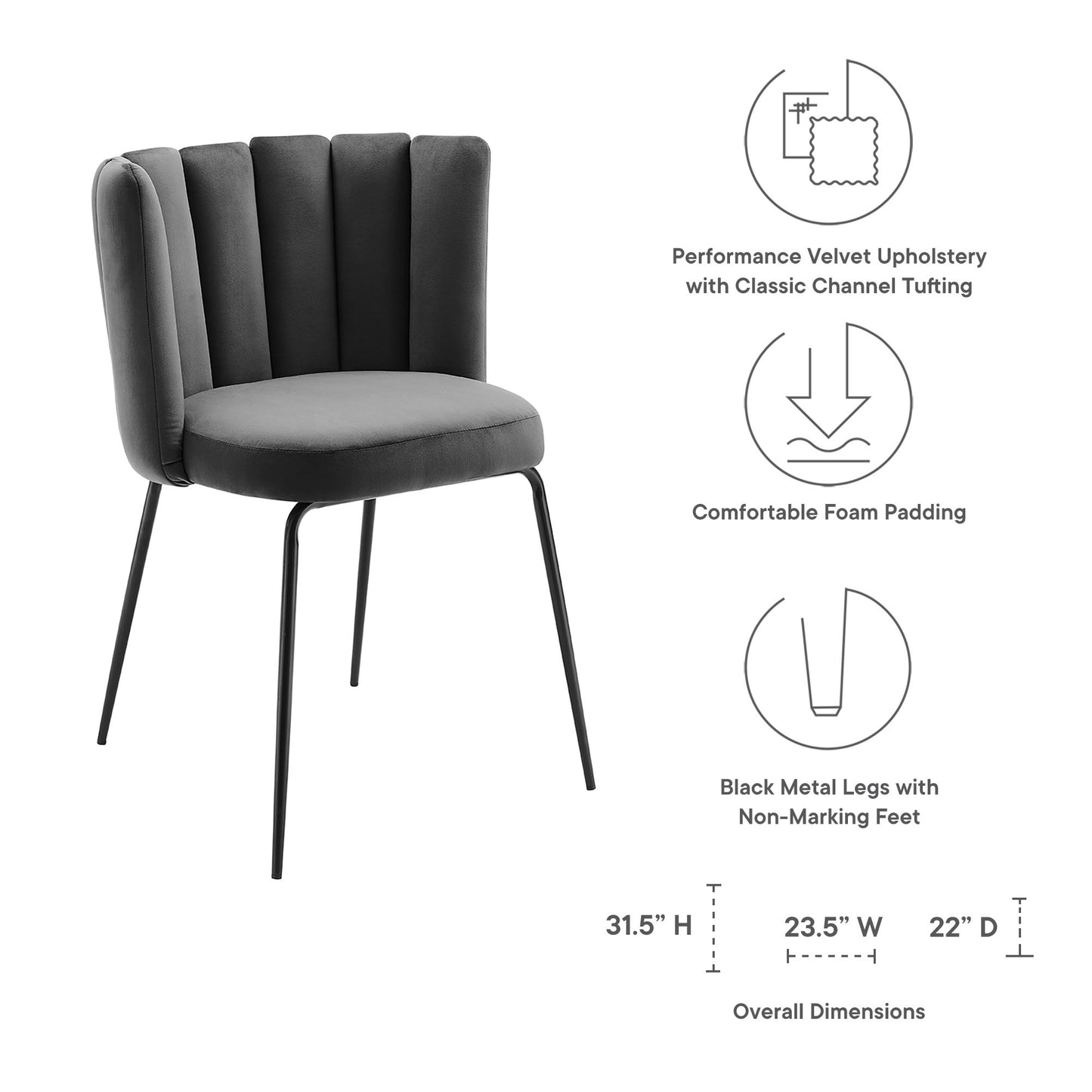 Juego de 2 sillas de comedor Virtue Performance Velvet de Modway