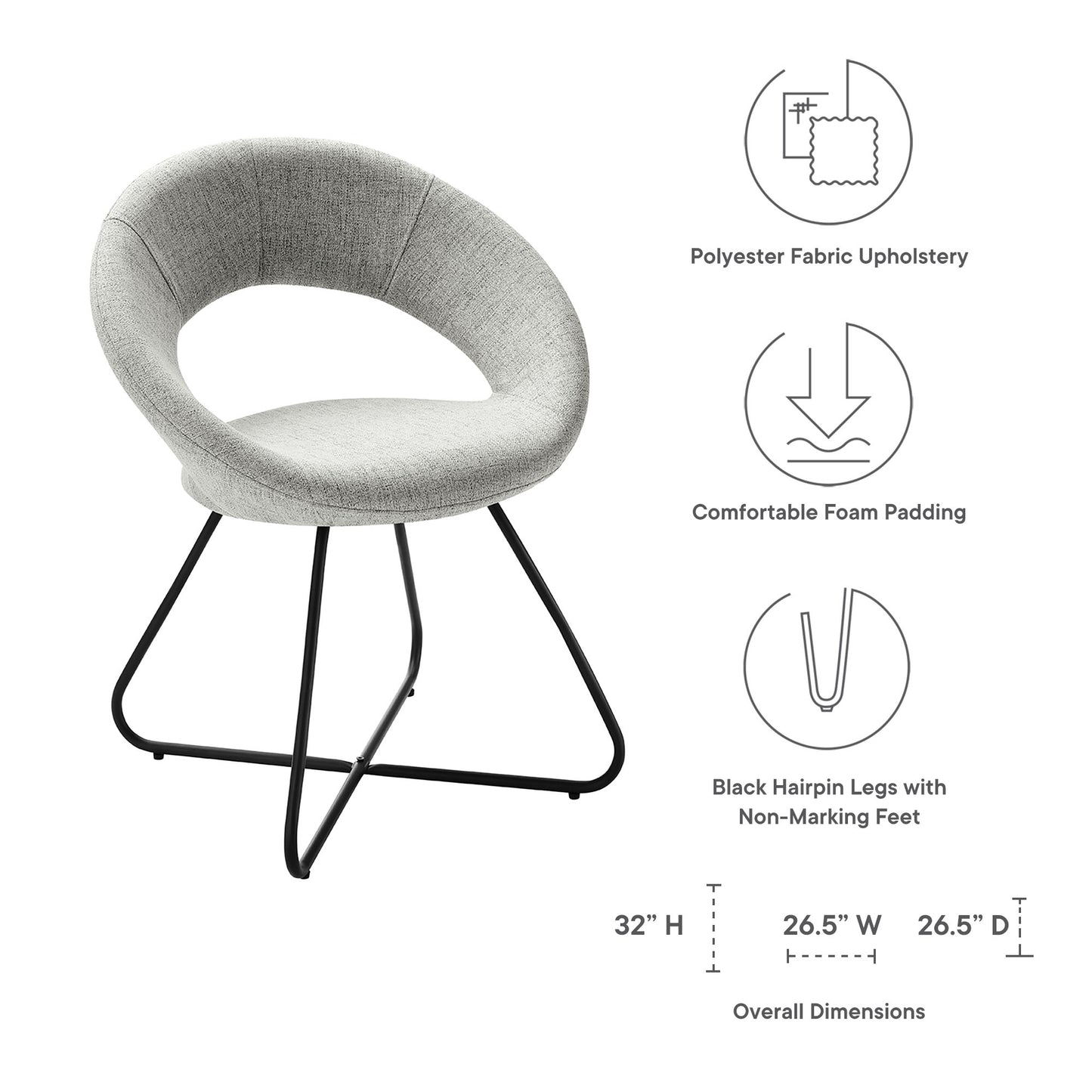 Juego de 2 sillas de comedor tapizadas de tela Nouvelle de Modway