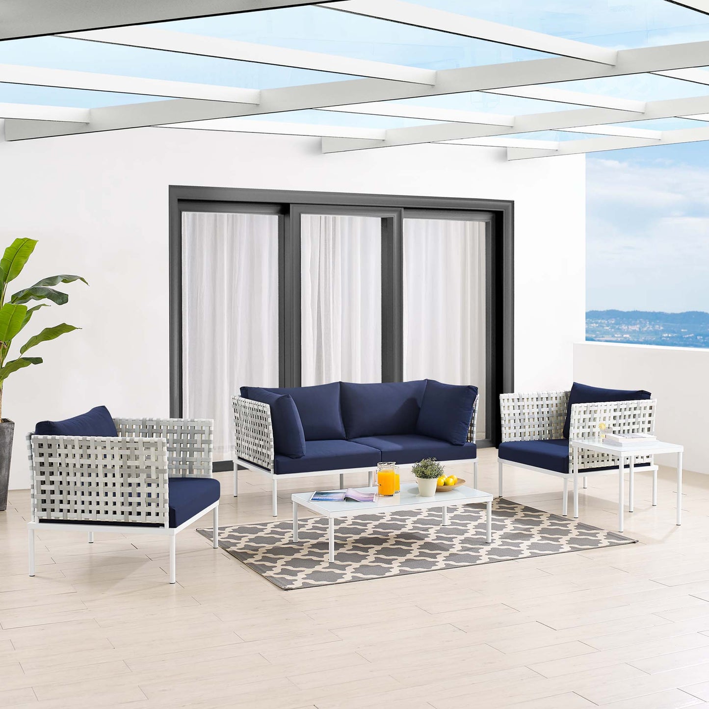 Harmony 5-Piece Sunbrella® Basket Weave Outdoor Patio Aluminum Seating Set