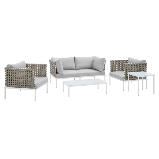 Harmony 5-Piece Sunbrella® Basket Weave Outdoor Patio Aluminum Seating Set