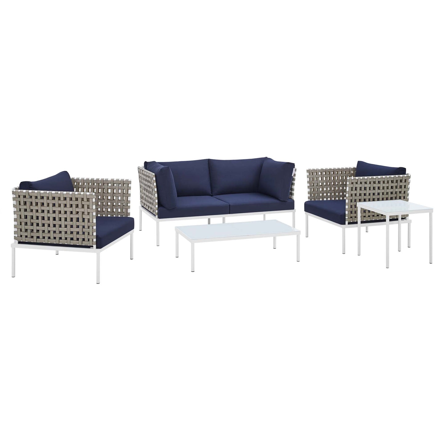 Harmony 5-Piece Sunbrella® Basket Weave Outdoor Patio Aluminum Seating Set