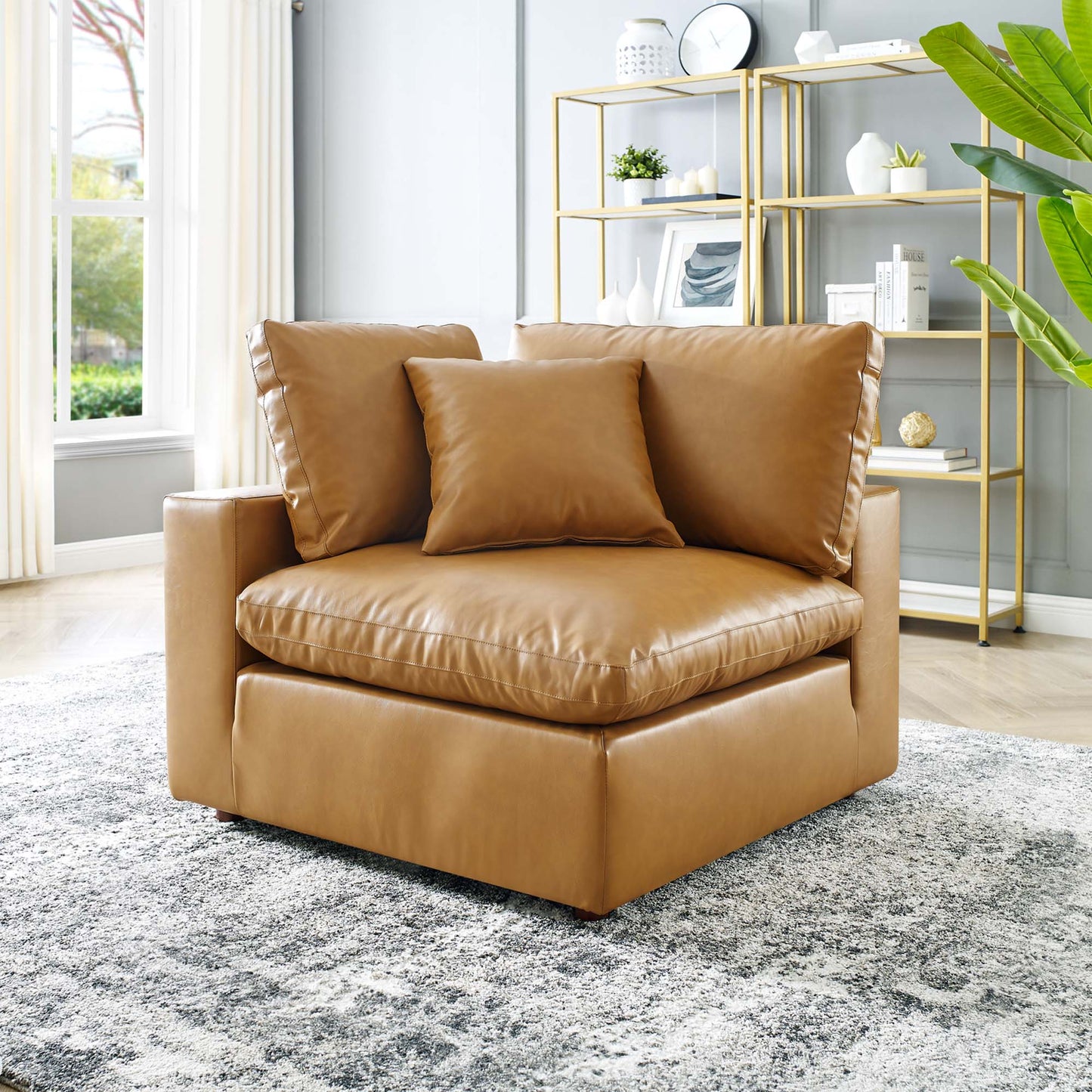 Commix Down Filled Overstuffed Vegan Leather Corner Chair