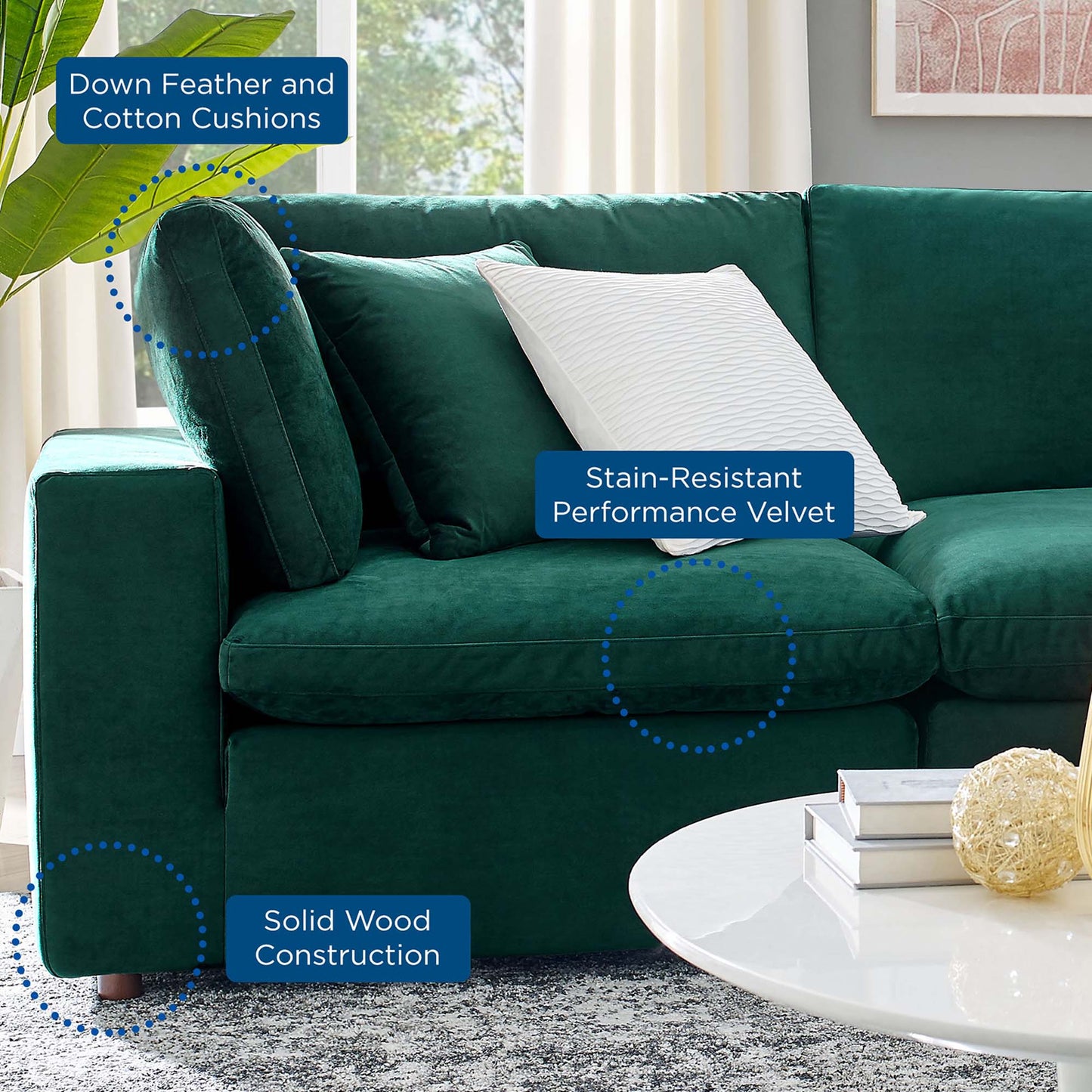 Commix Down Filled Overstuffed Performance Velvet Loveseat