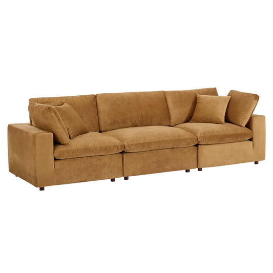 Commix Down Filled Overstuffed Performance Velvet 3-Seater Sofa