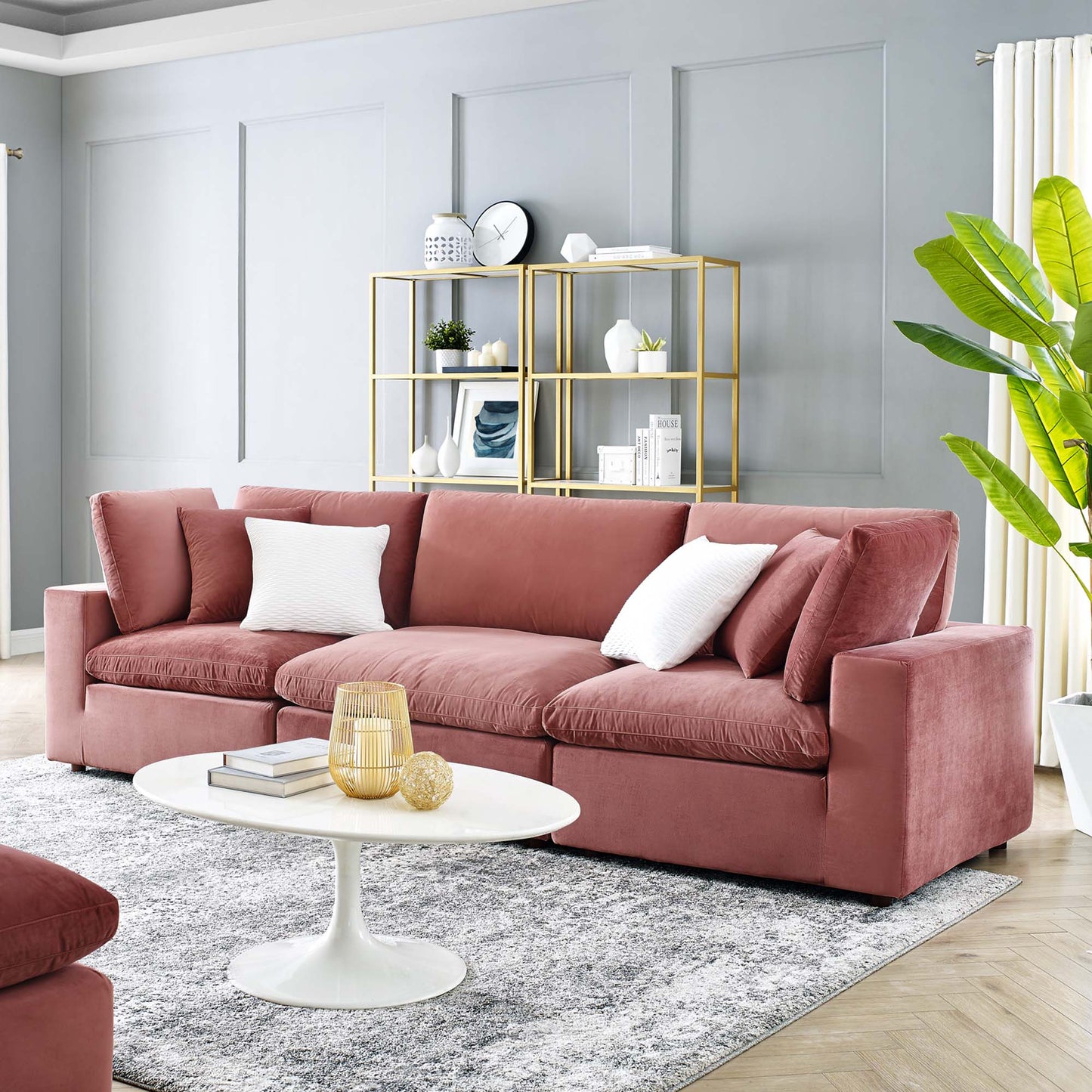 Commix Down Filled Overstuffed Performance Velvet 3-Seater Sofa