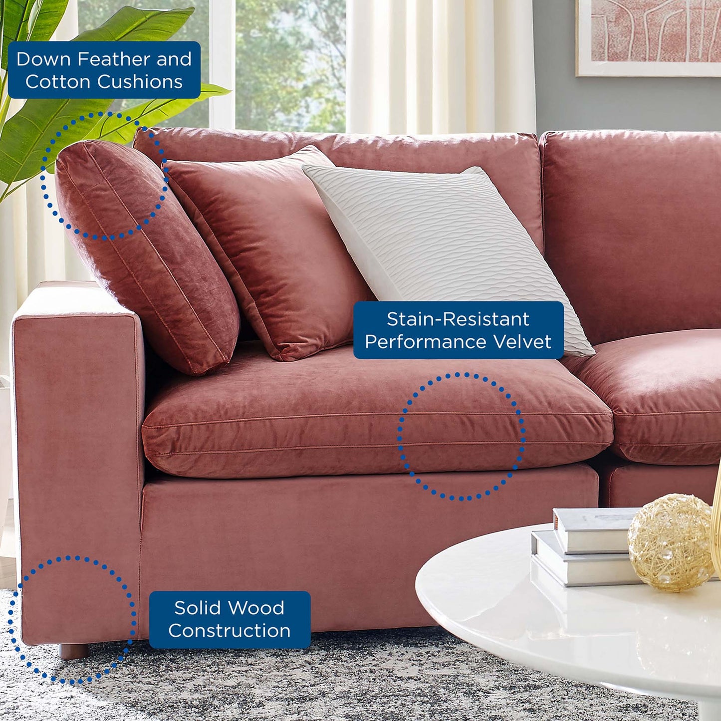 Commix Down Filled Overstuffed Performance Velvet 3-Seater Sofa