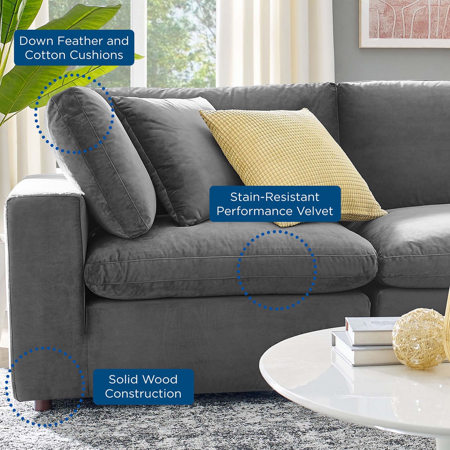 Commix Down Filled Overstuffed Performance Velvet 3-Seater Sofa