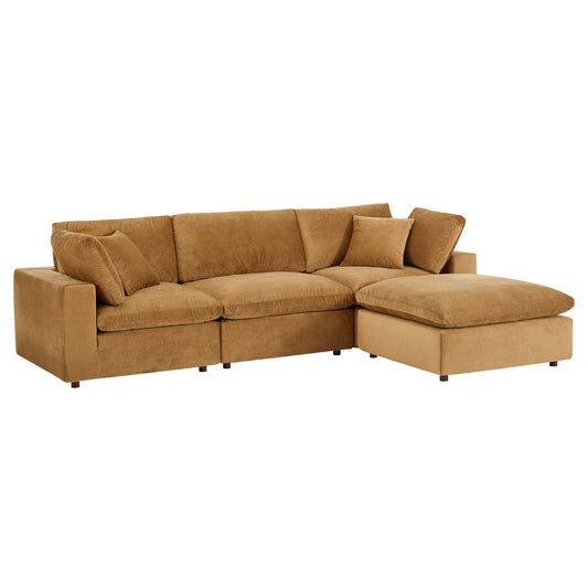 Commix 4-Piece Down Filled Overstuffed Performance Velvet Sectional Sofa