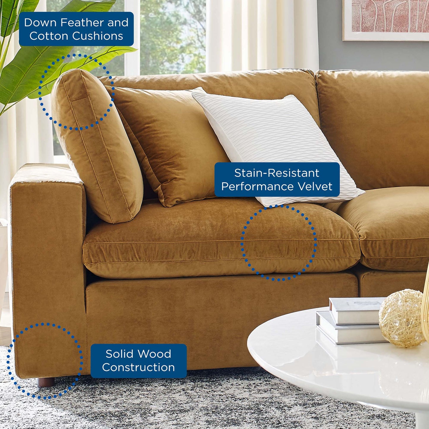 Commix Down Filled Overstuffed Performance Velvet 4-Seater Sofa