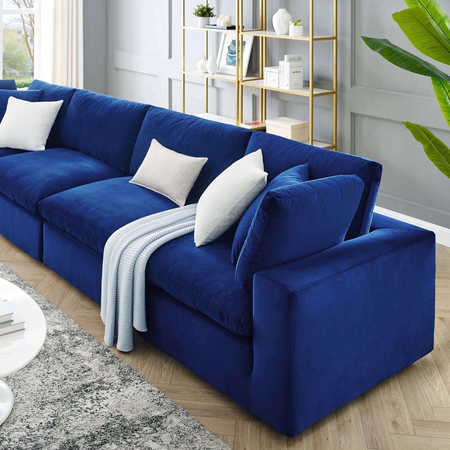 Commix Down Filled Overstuffed Performance Velvet 4-Seater Sofa