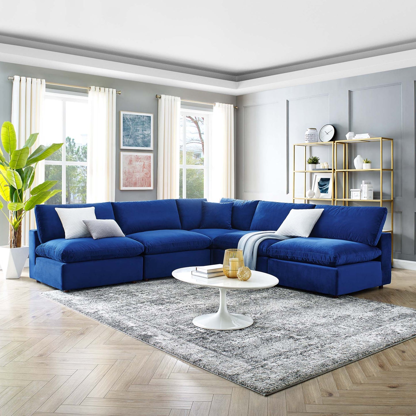 Commix 5-Piece Down Filled Overstuffed Performance Velvet Sectional Sofa