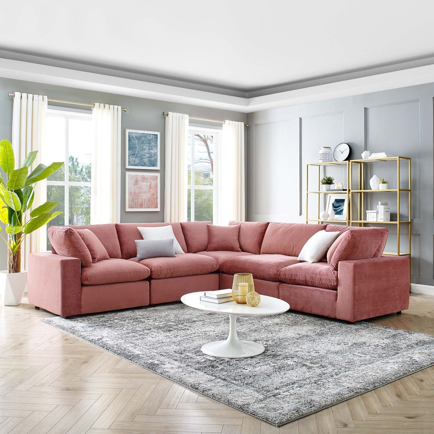 Commix 5-Piece Down Filled Overstuffed Performance Velvet Sectional Sofa