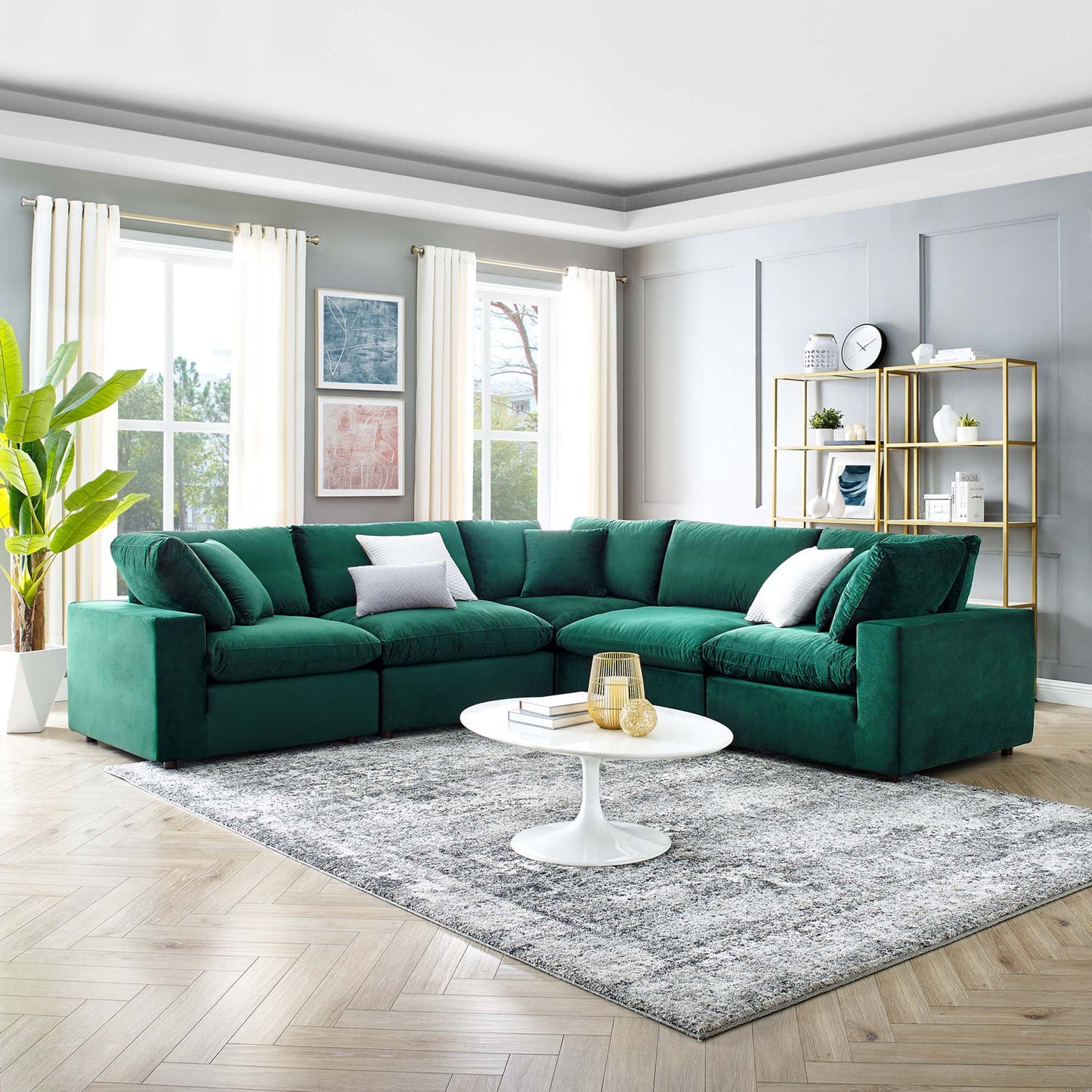 Commix 5-Piece Down Filled Overstuffed Performance Velvet Sectional Sofa