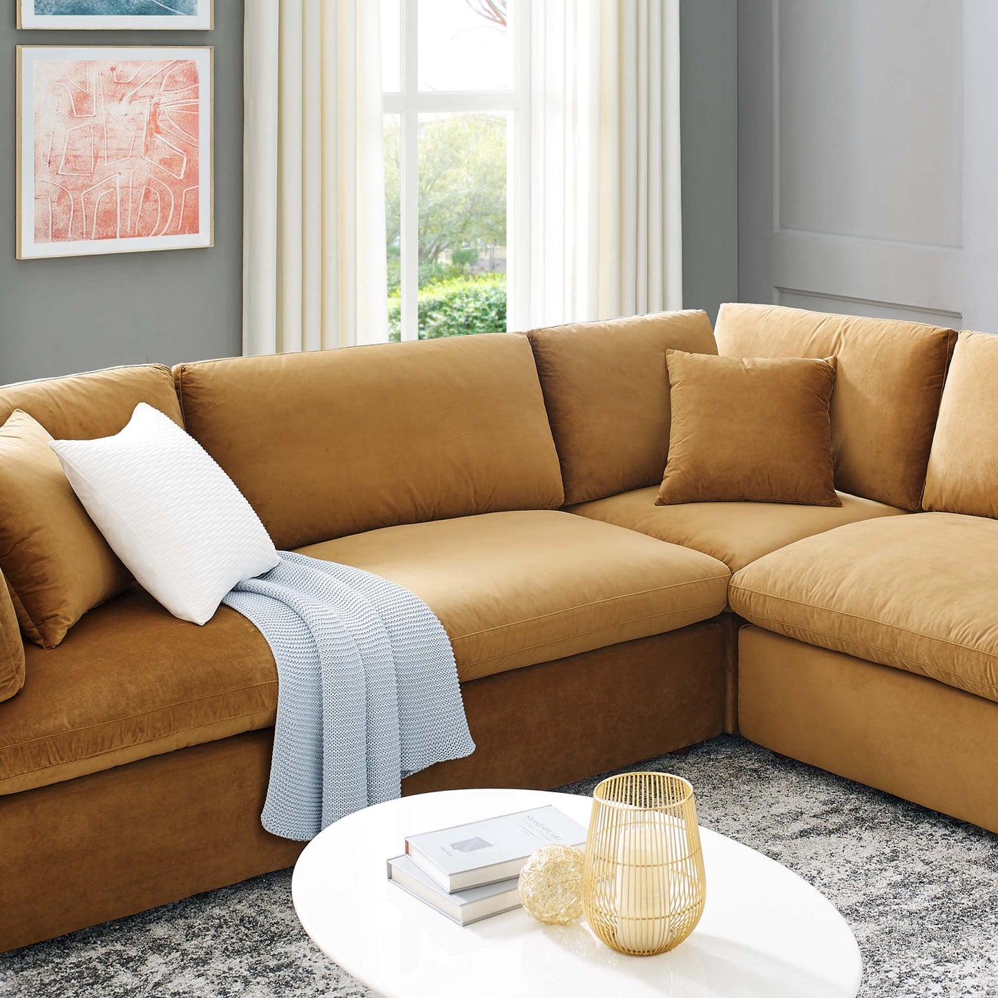 Commix 8-Piece Down Filled Overstuffed Performance Velvet Sectional Sofa