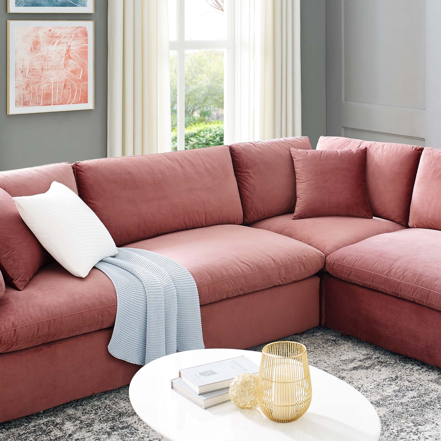 Commix 8-Piece Down Filled Overstuffed Performance Velvet Sectional Sofa