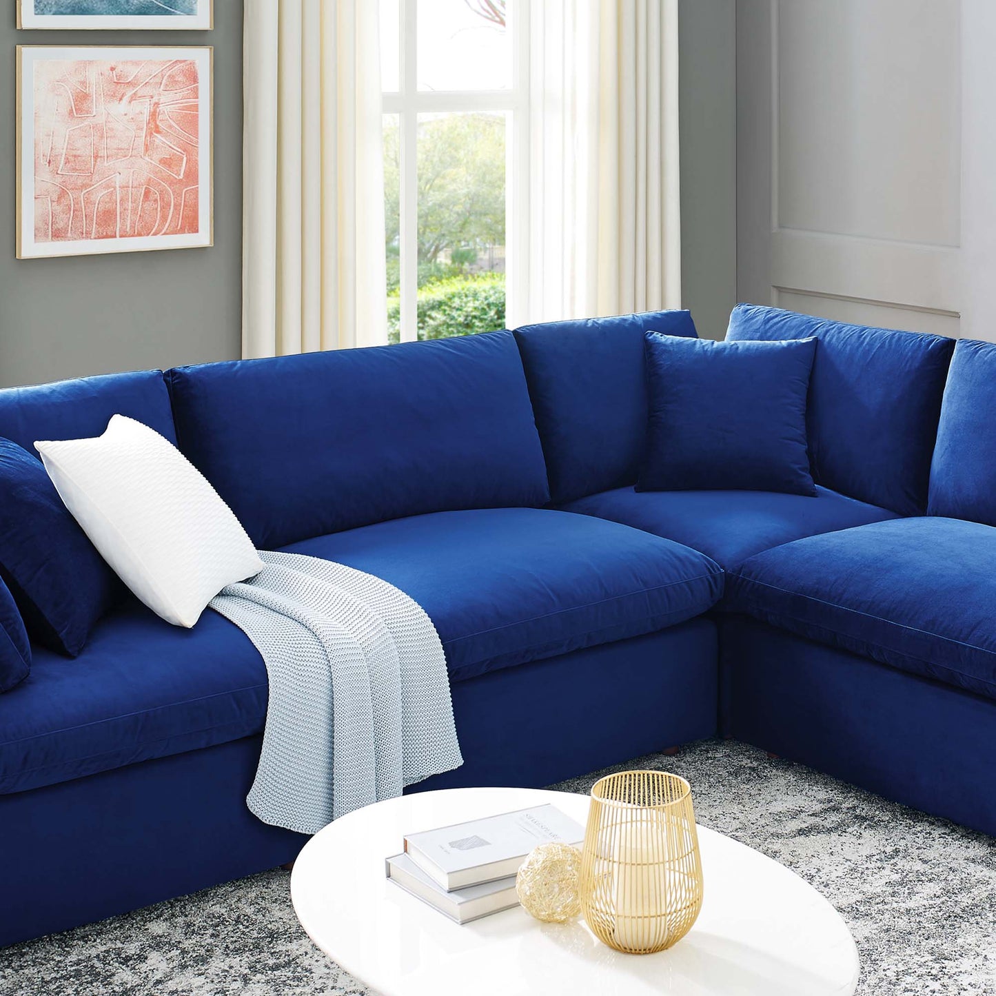 Commix 8-Piece Down Filled Overstuffed Performance Velvet Sectional Sofa