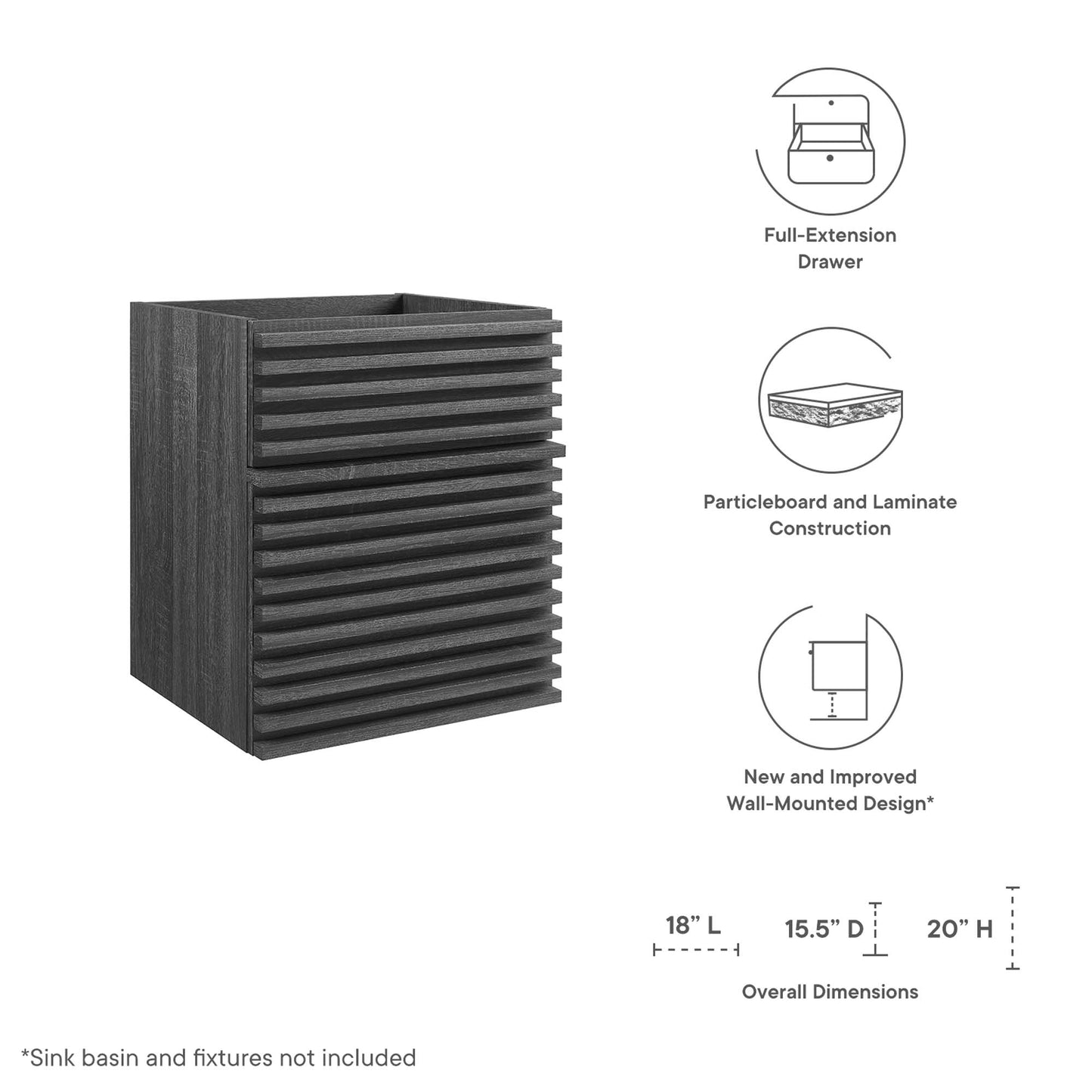 Render 18" Wall-Mount Bathroom Vanity Cabinet (Sink Basin Not Included)